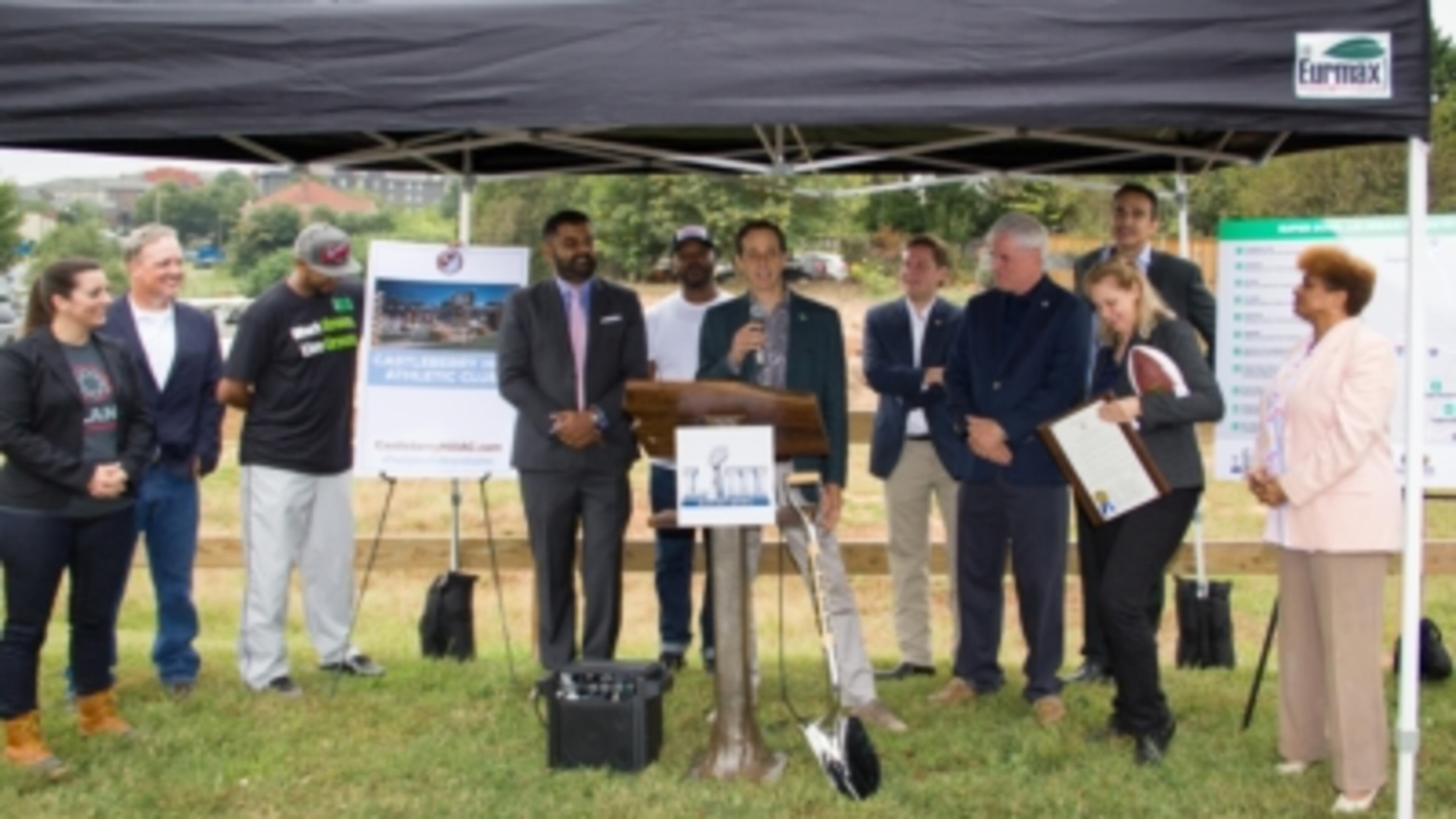 The NFL kicked off Super Bowl LIII environmental program with tree planting at Castleberry Hill and passing of the “Golden Shovel” from Minnesota to Atlanta. CONTRIBUTED