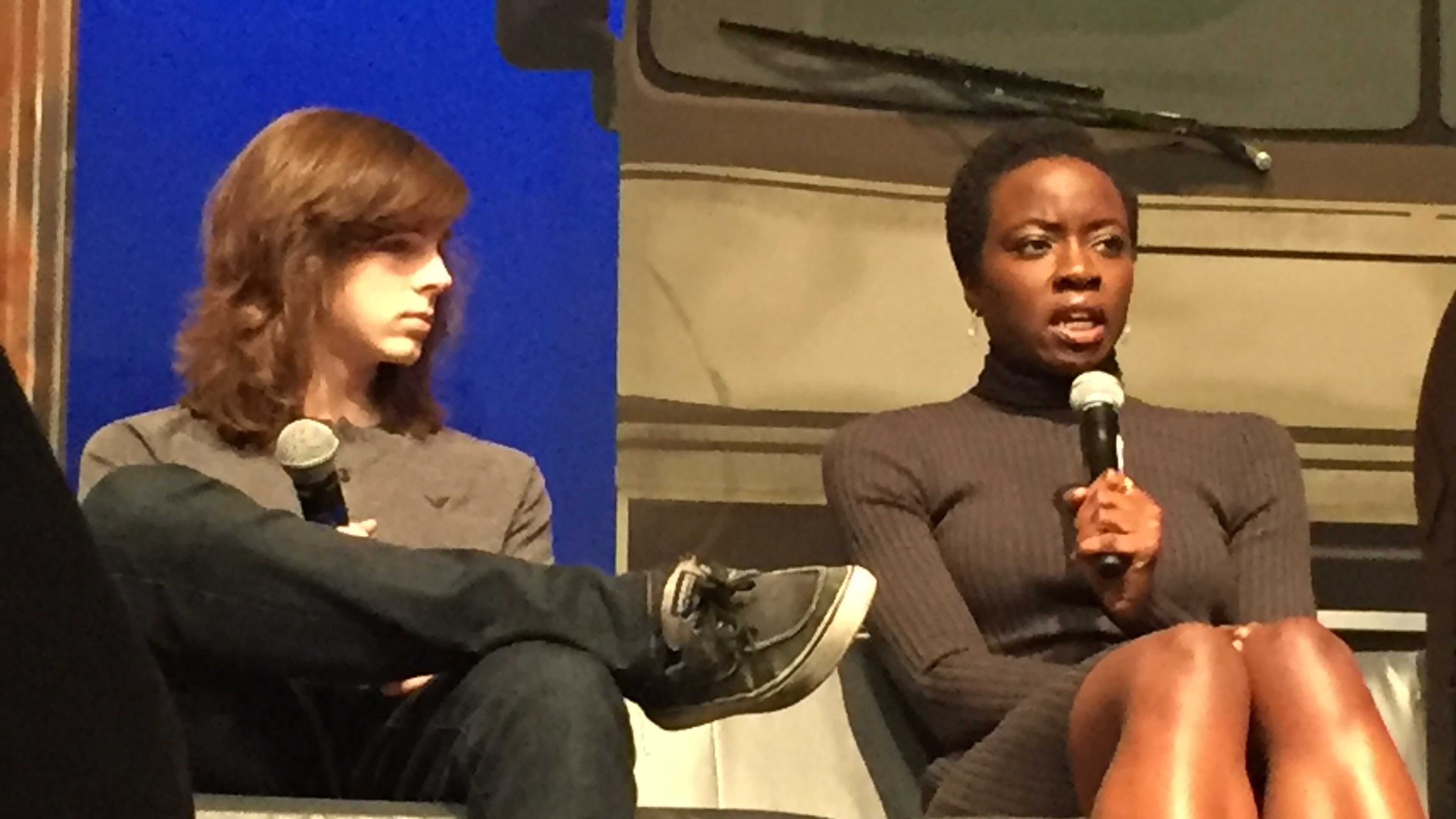 Chandler Riggs (Carl) and Danai Gurira (Michonne) at the Walker Stalker convention at the Georgia World Congress Center October 29, 2016. CREDIT: Rodney Ho/ rho@ajc.com