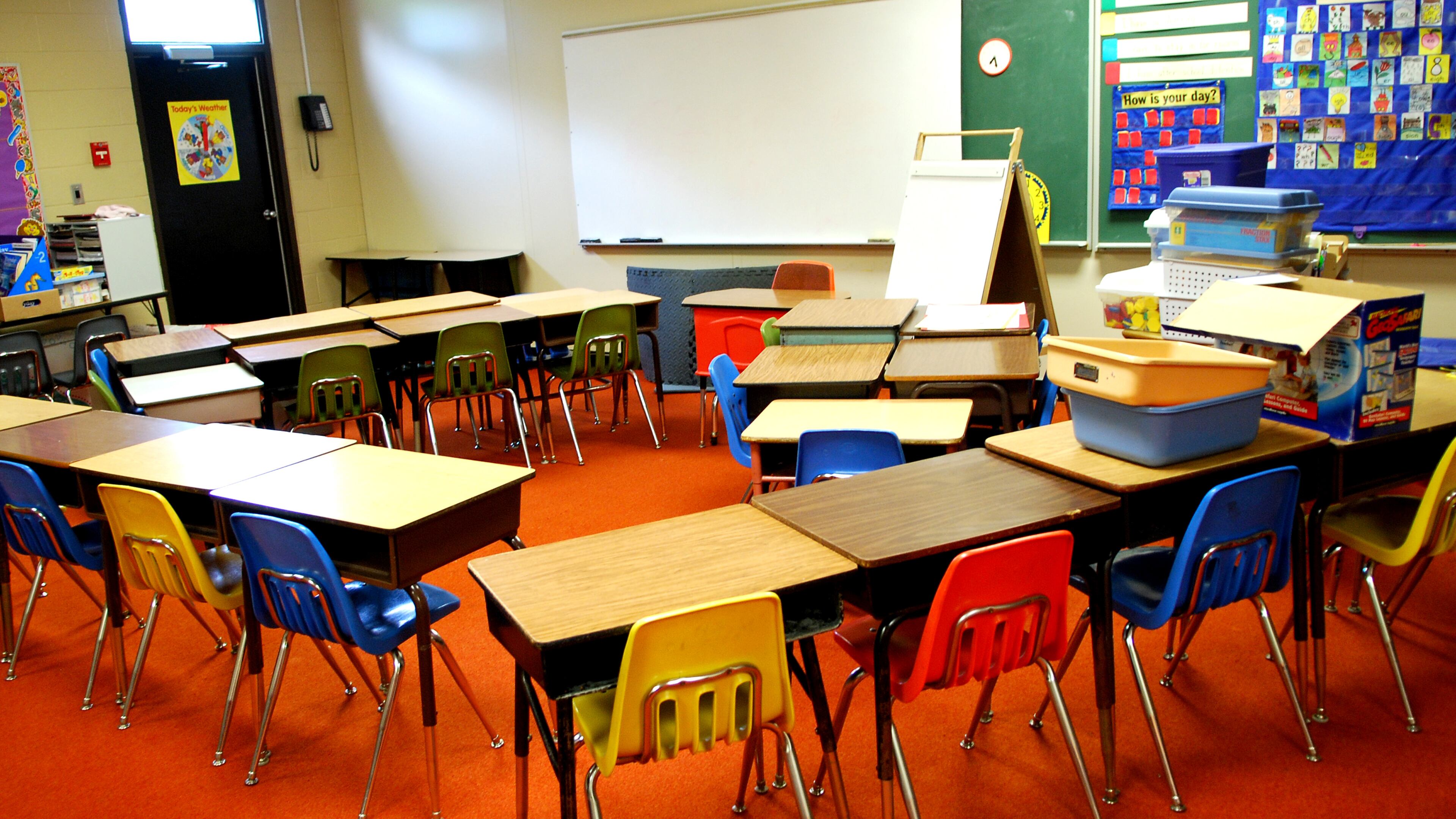 An empty classroom awaiting the first day of school. Not all classes will have teachers as districts scramble to finalize new hires, especially in hard-to-fill subjects.