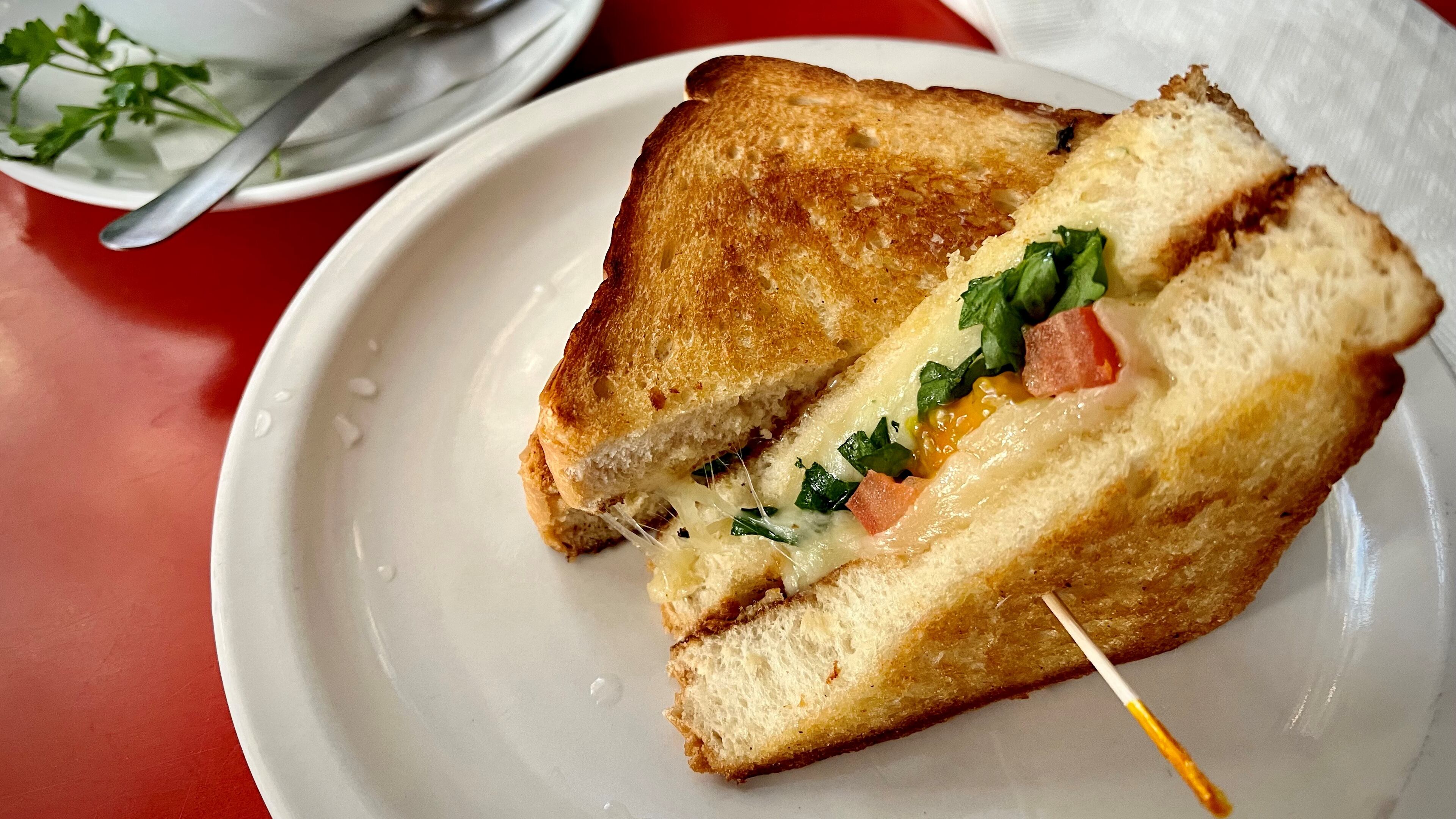 The Fatty Grilled Cheese with a side of tomato soup from the Righteous Room.