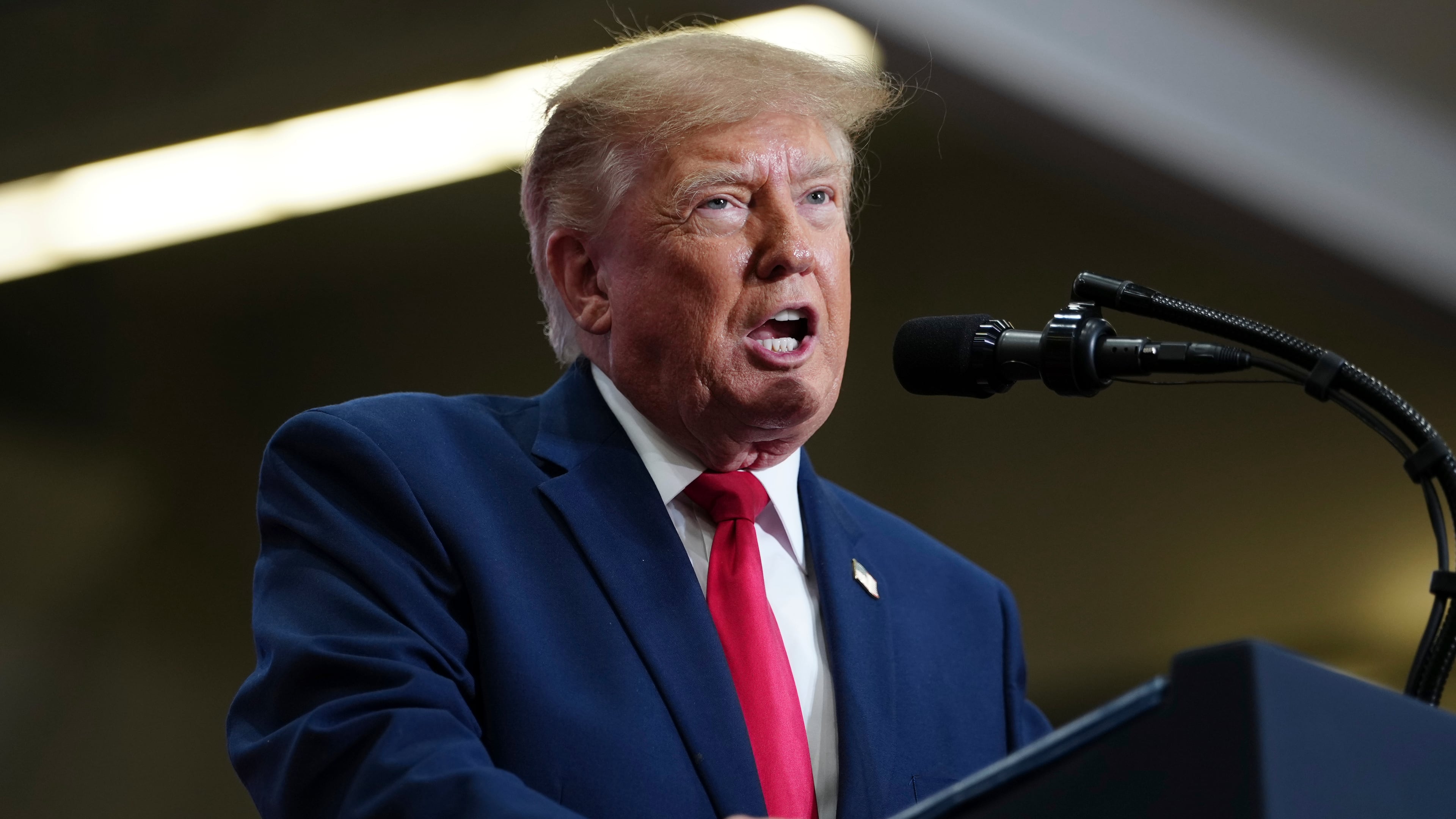 President Donald Trump speaks during a campaign rally at McMorran Place Sports and Entertainment Center, Sunday, Oct. 25, 2026, in Port Huron, Mich. (AP Photo/Julia Demaree Nikhinson)
