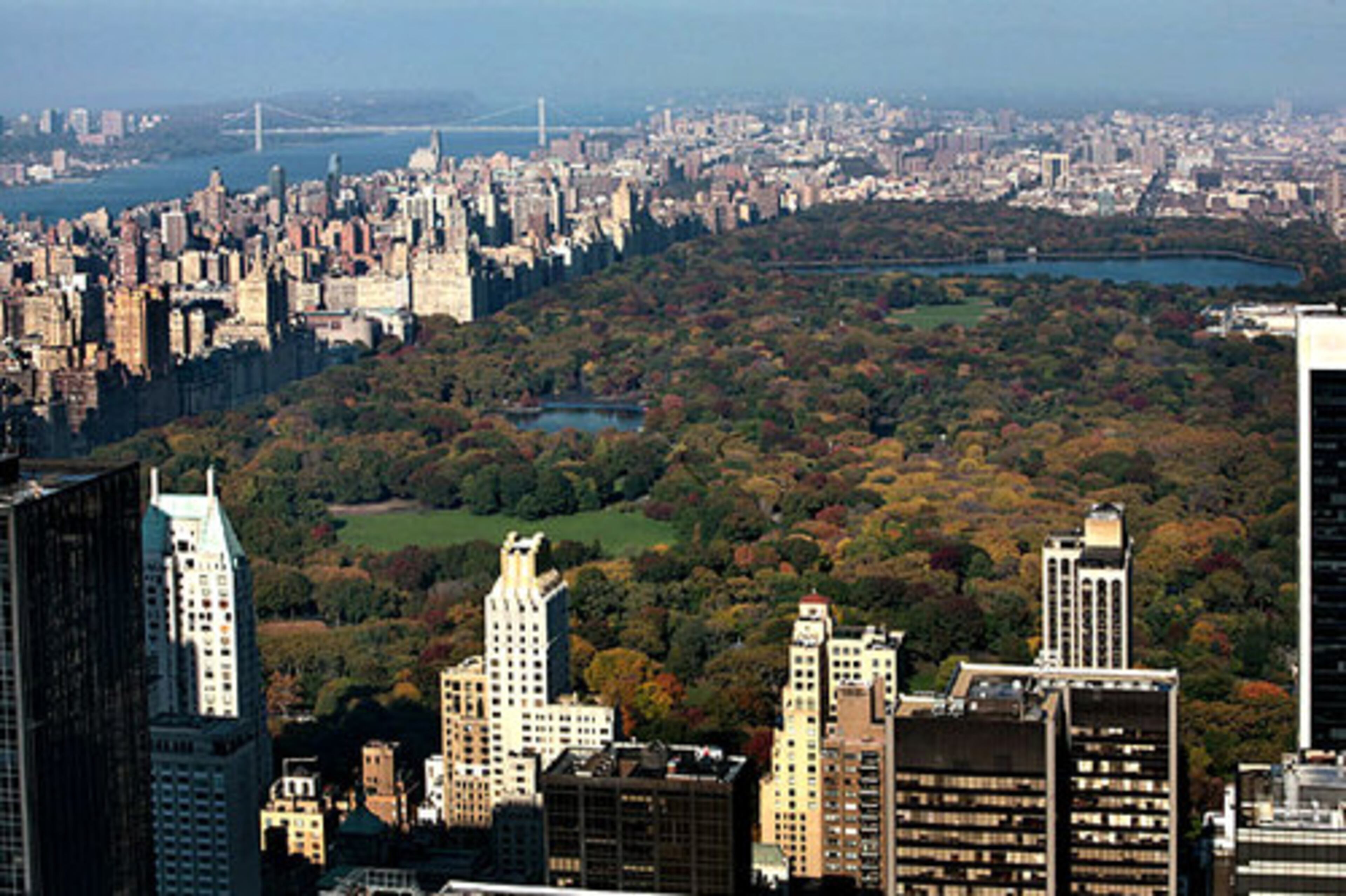 A bird's-eye view of New York City is seen from Rockefeller Center's Top of the Rock observatory. In the 1951 publication of "The Catcher in the Rye," Holden Caulfield wanders around Manhattan at Christmastime visiting key landmarks, including Rockefeller Center.
