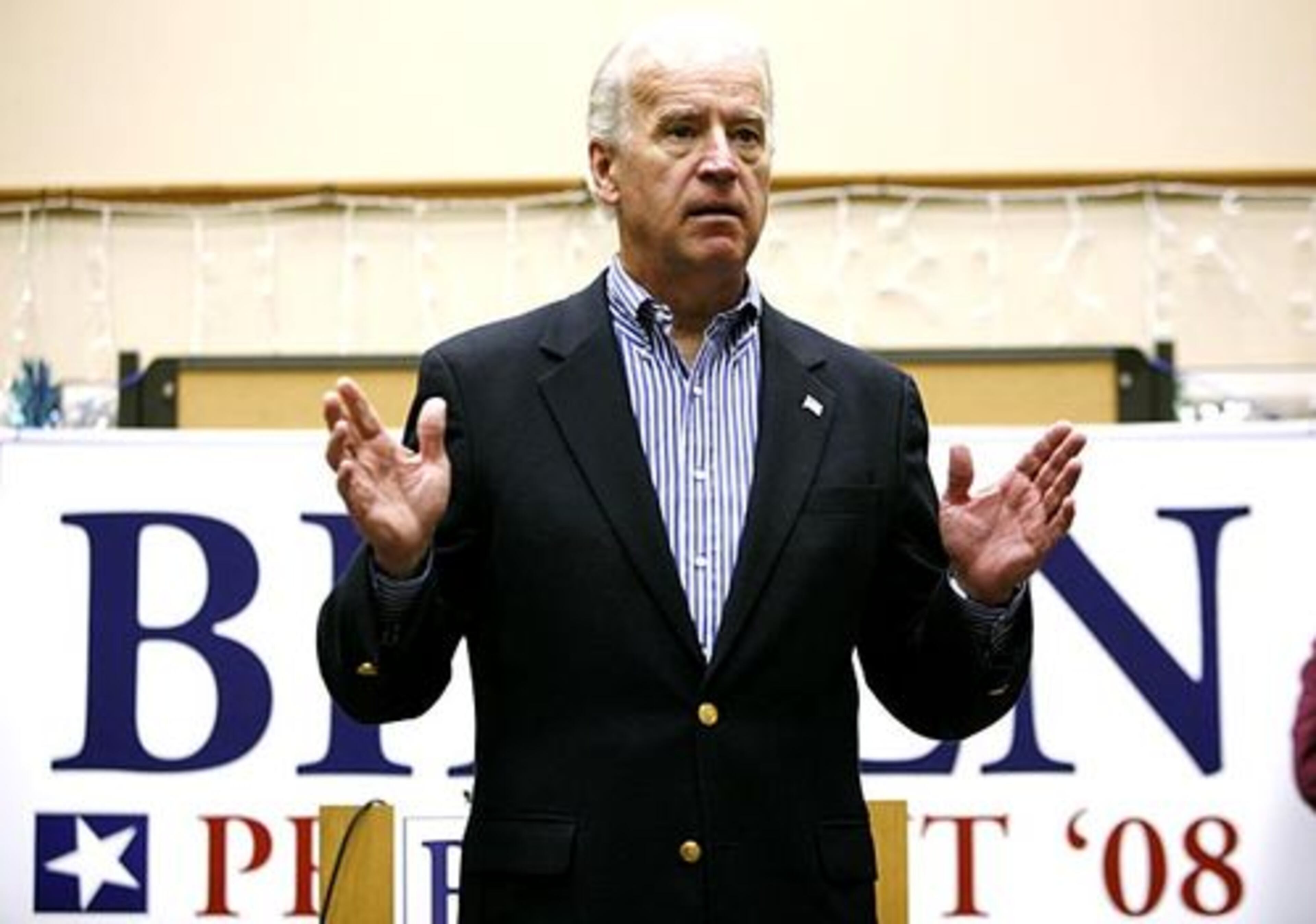 At a campaign stop Monday in Ames, Iowa, Democratic presidential hopeful Sen. Joe Biden, D-Del., rallies supporters.