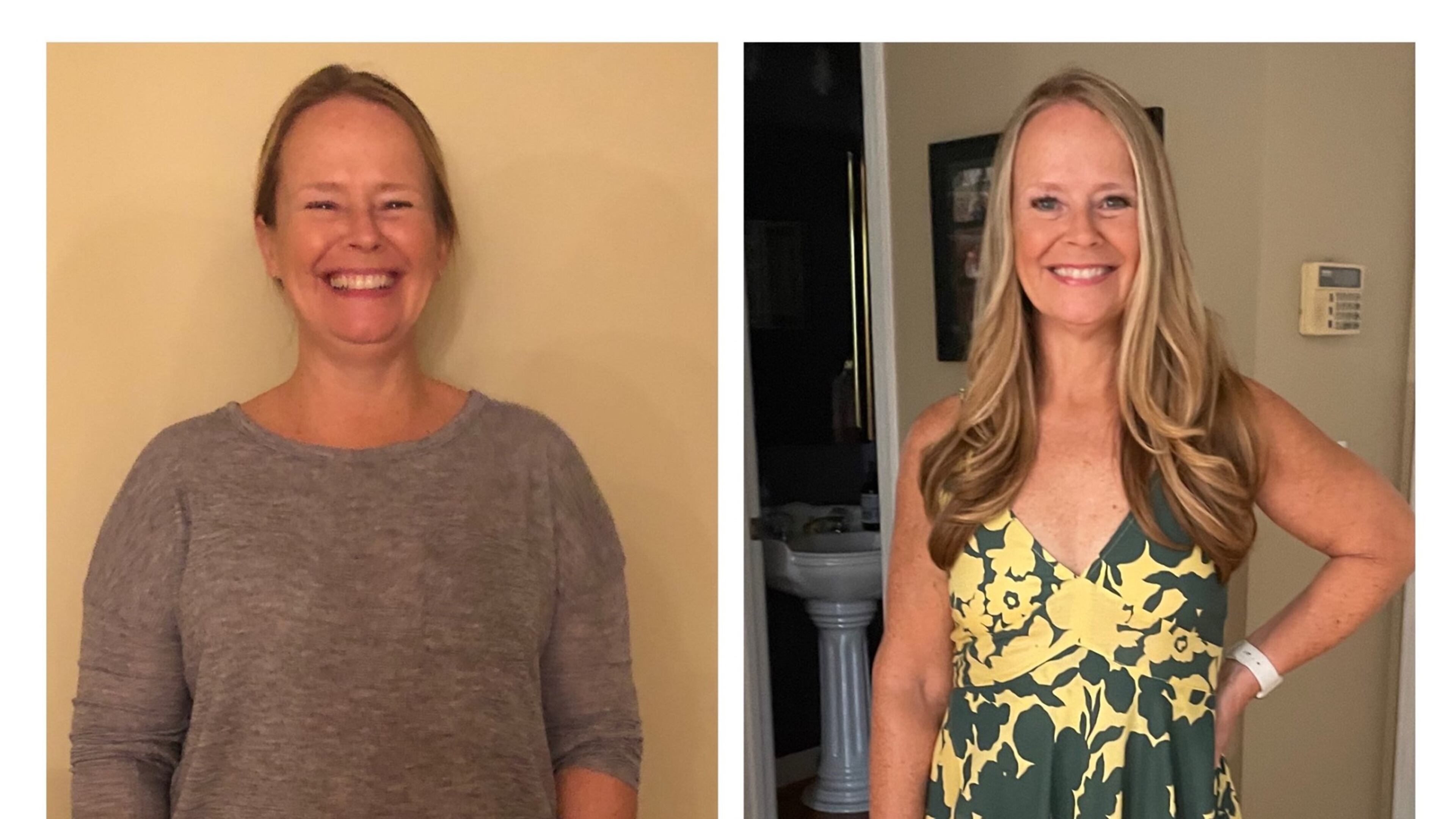 The photo of Stacy Gillen of the left was taken in November 2020, when she began working on "forever change" to her lifestyle. The photo on the right was taken in July. (Photos courtesy of Stacy Gillen)