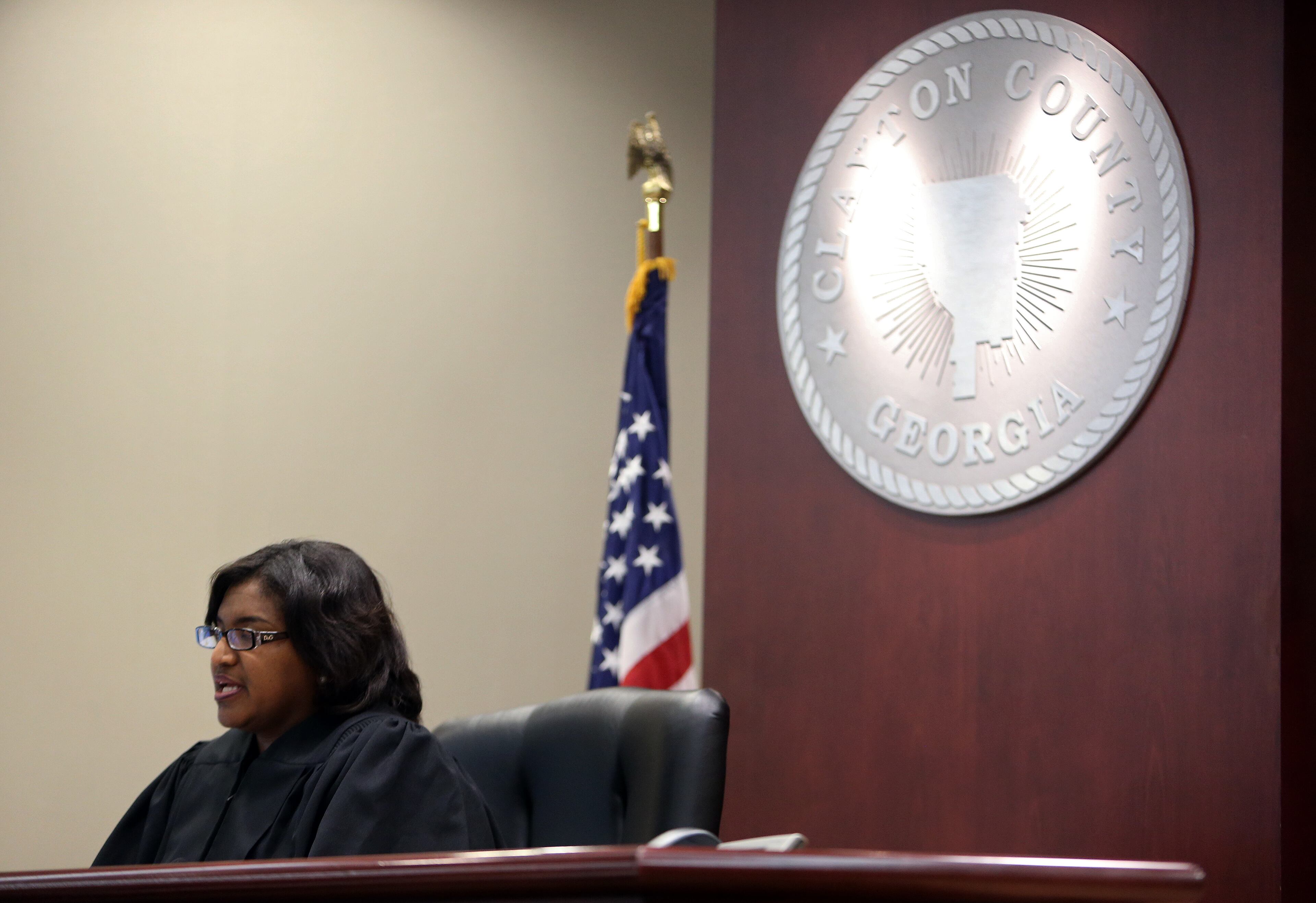 Clayton County Chief Judge Daphne Walker presides over former Hawks player Mookie Blaylock's first appearance.