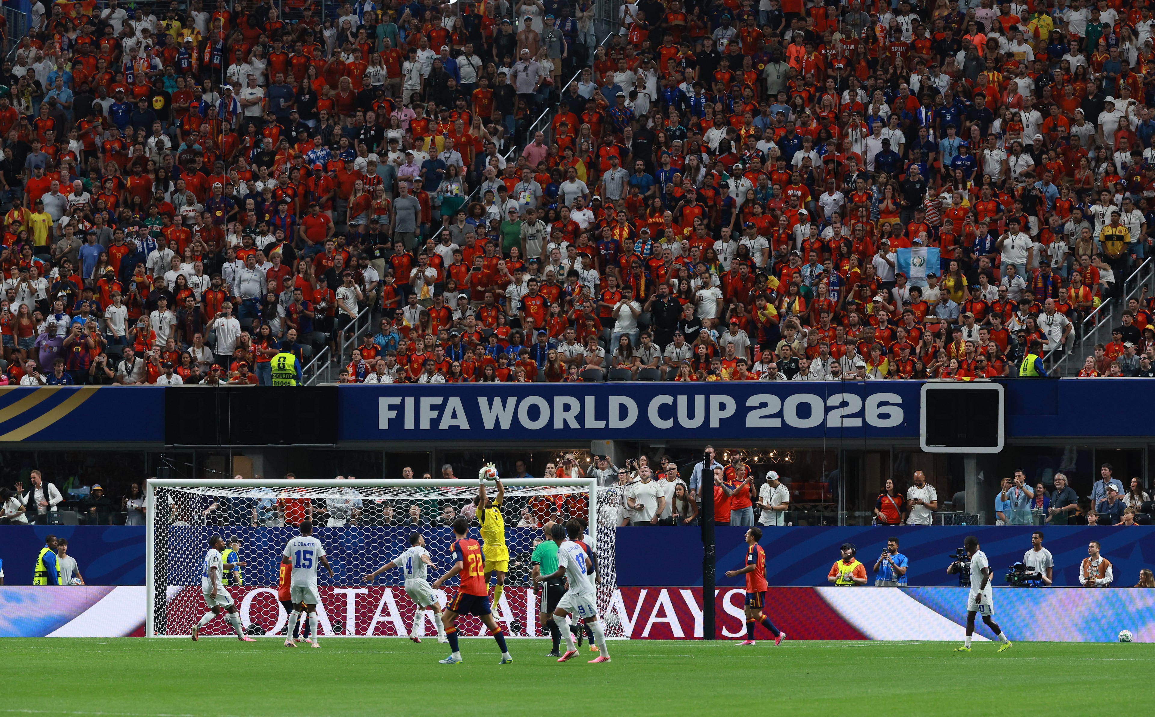 Cape Verde goalkeeper Vozinha makes a save during second half of Spain vs. Cape Verde Group H match at Atlanta Stadium (Mercedes-Benz Stadium) on Monday, June 15, 2026. (Jason Getz/AJC)