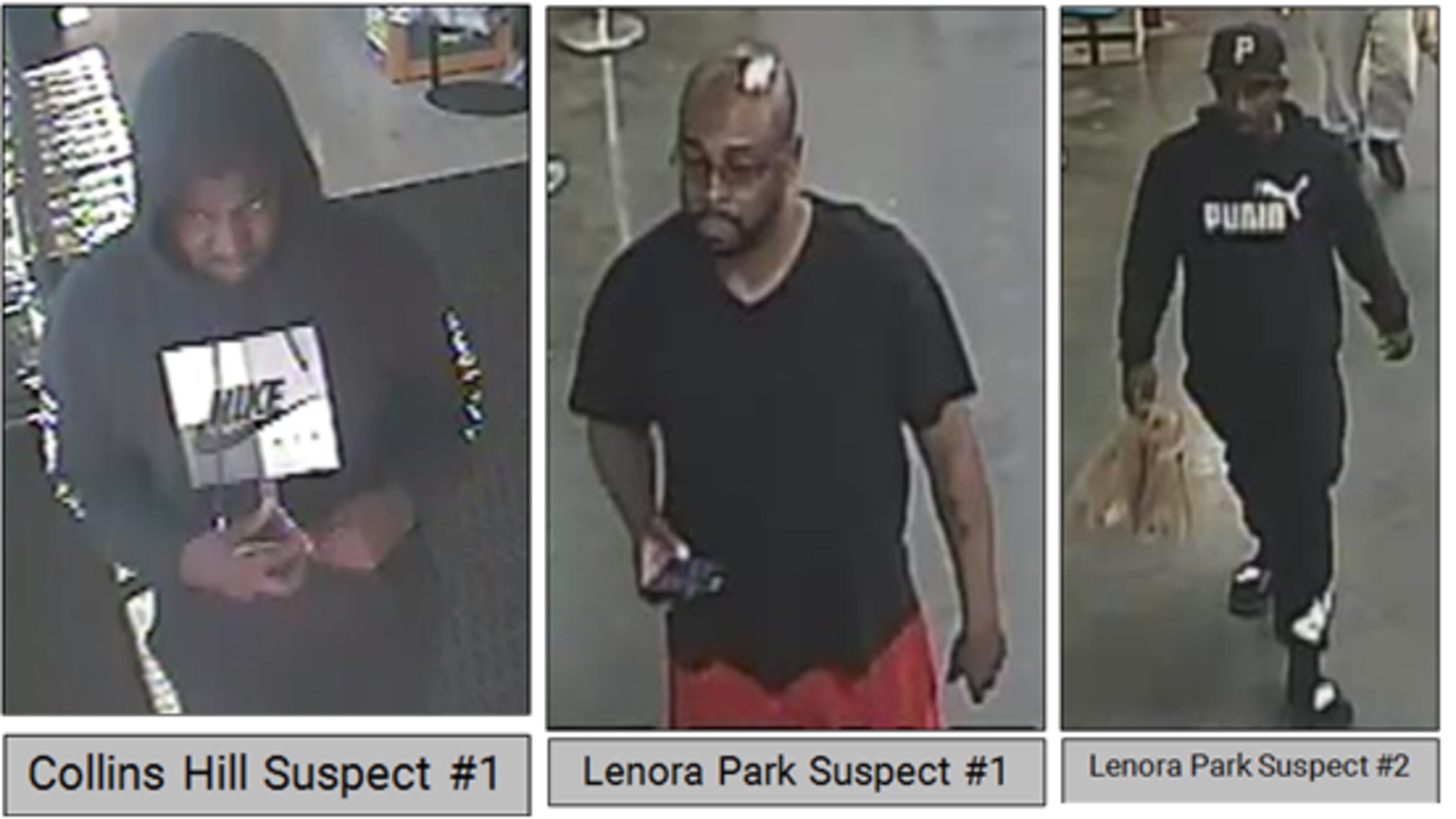 Gwinnett County Police are searching for suspects who broke into cars at two parks and used victims' credit cards.