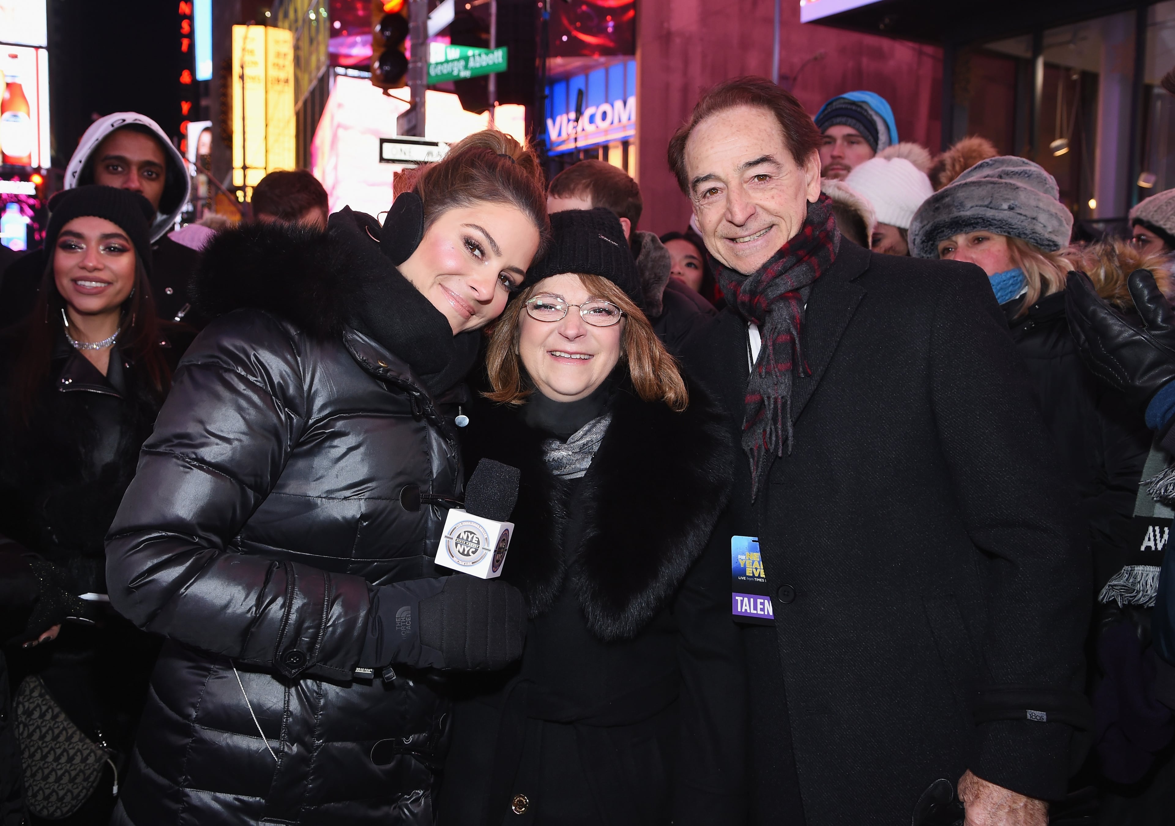 NEW YORK, NY - DECEMBER 31: Maria Menounos (L) and her parents Litsa Menounos (C) and Constantinos Menounos attend Maria Menounos and Steve Harvey Live from Times Square at Marriott Marquis Times Square on December 31, 2017 in New York City. (Photo by Dimitrios Kambouris/Getty Images for MM)