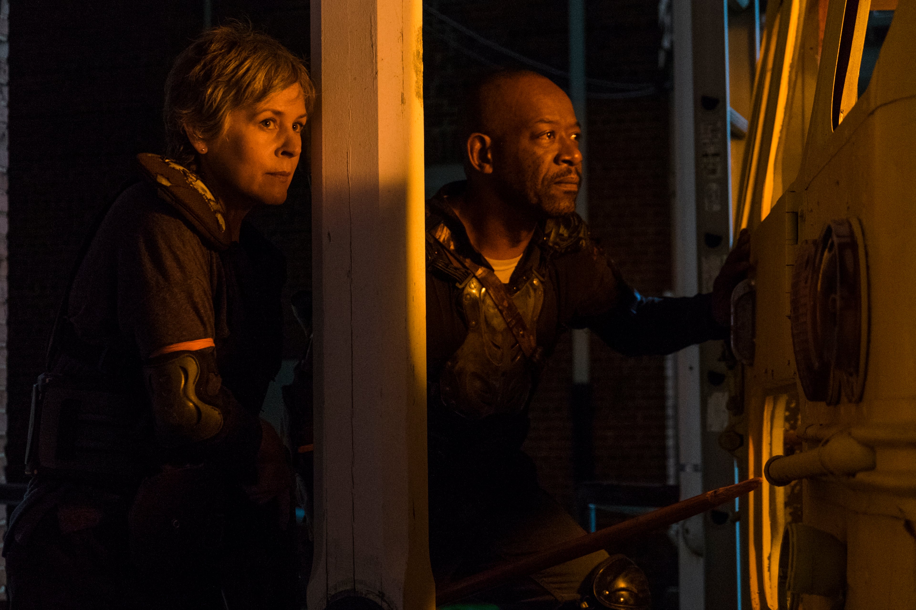 Melissa McBride as Carol Peletier, Lennie James as Morgan Jones - The Walking Dead _ Season 8, Episode 9 - Photo Credit: Gene Page/AMC