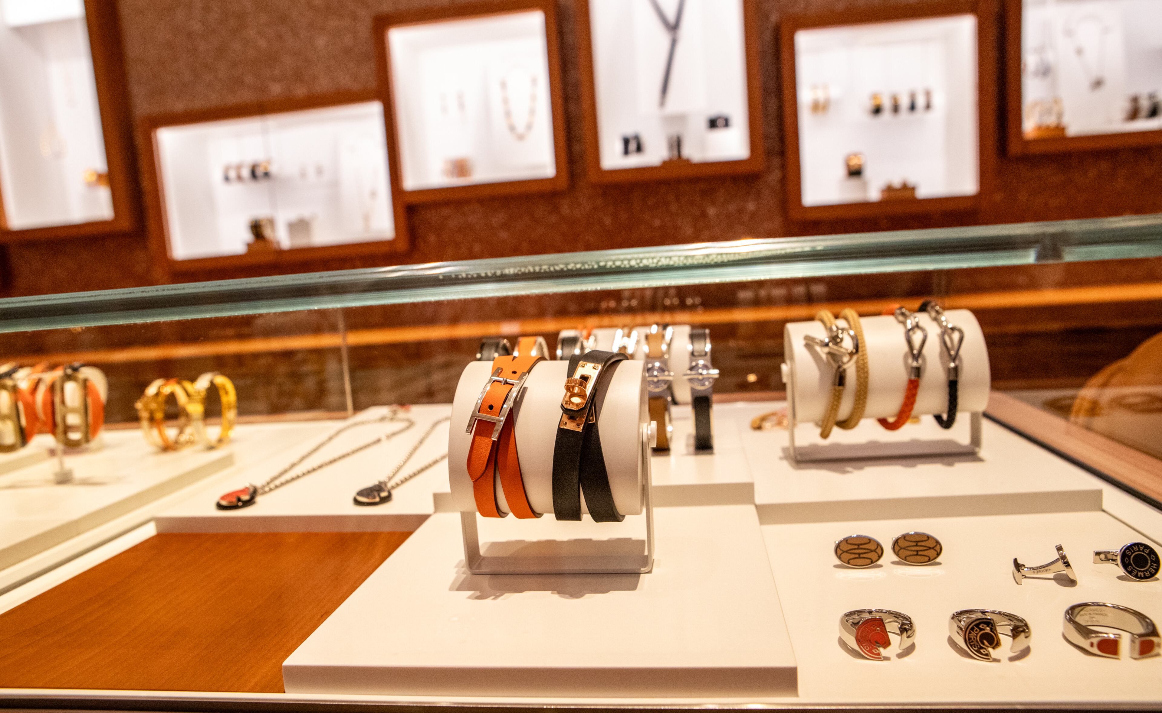 Hermès opens at Phipps Plaza after a decade in Buckhead Village District. The new space is nearly twice as large and is organized into 16 areas, including the métiers for shoes, flanked by men and women’s ready-to-wear areas and the fine jewelry and watches salon. The French boutique offers luxury goods, cosmetics, silk scarves, handbags, jewelry, fine shoes, perfumes, home good and equestrian leathers. Photos taken on Wednesday, Oct 30, 2024. (Jenni Girtman for The Atlanta Journal-Constitution)