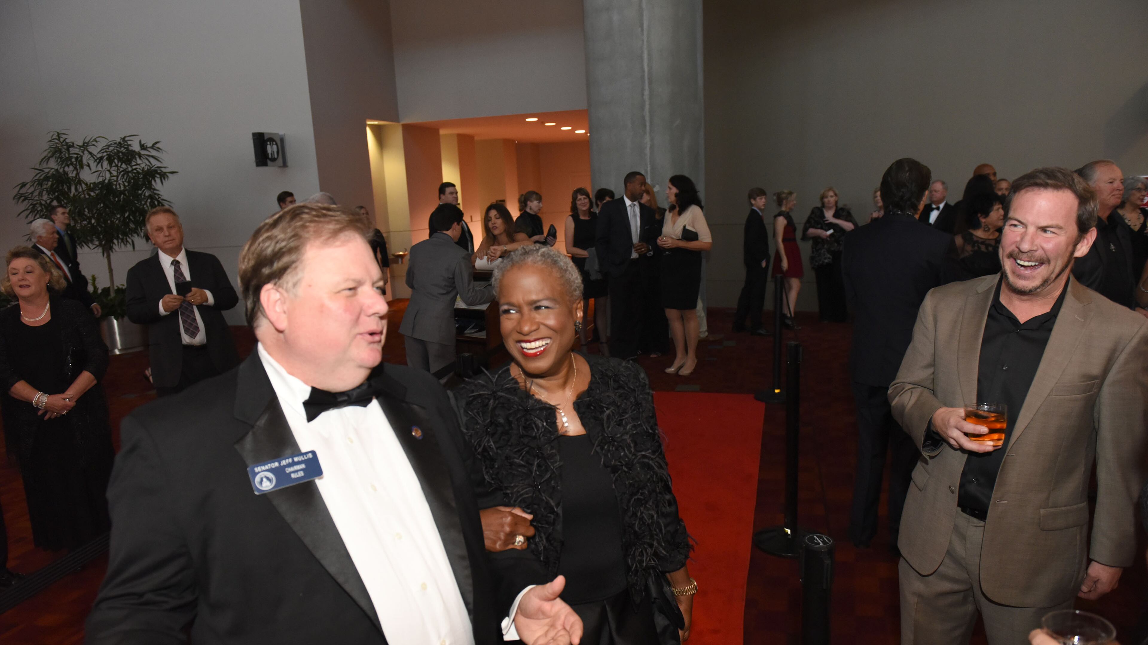 Chairman Award inductee Monica Pearson and presenter Senator Jeff Mullis speak with guests on the red carpet before the start of the 37th Annual Georgia Music Hall of Fame Awards at the Georgia World Congress Center on Saturday, September 26, 2015. HYOSUB SHIN / HSHIN@AJC.COM
