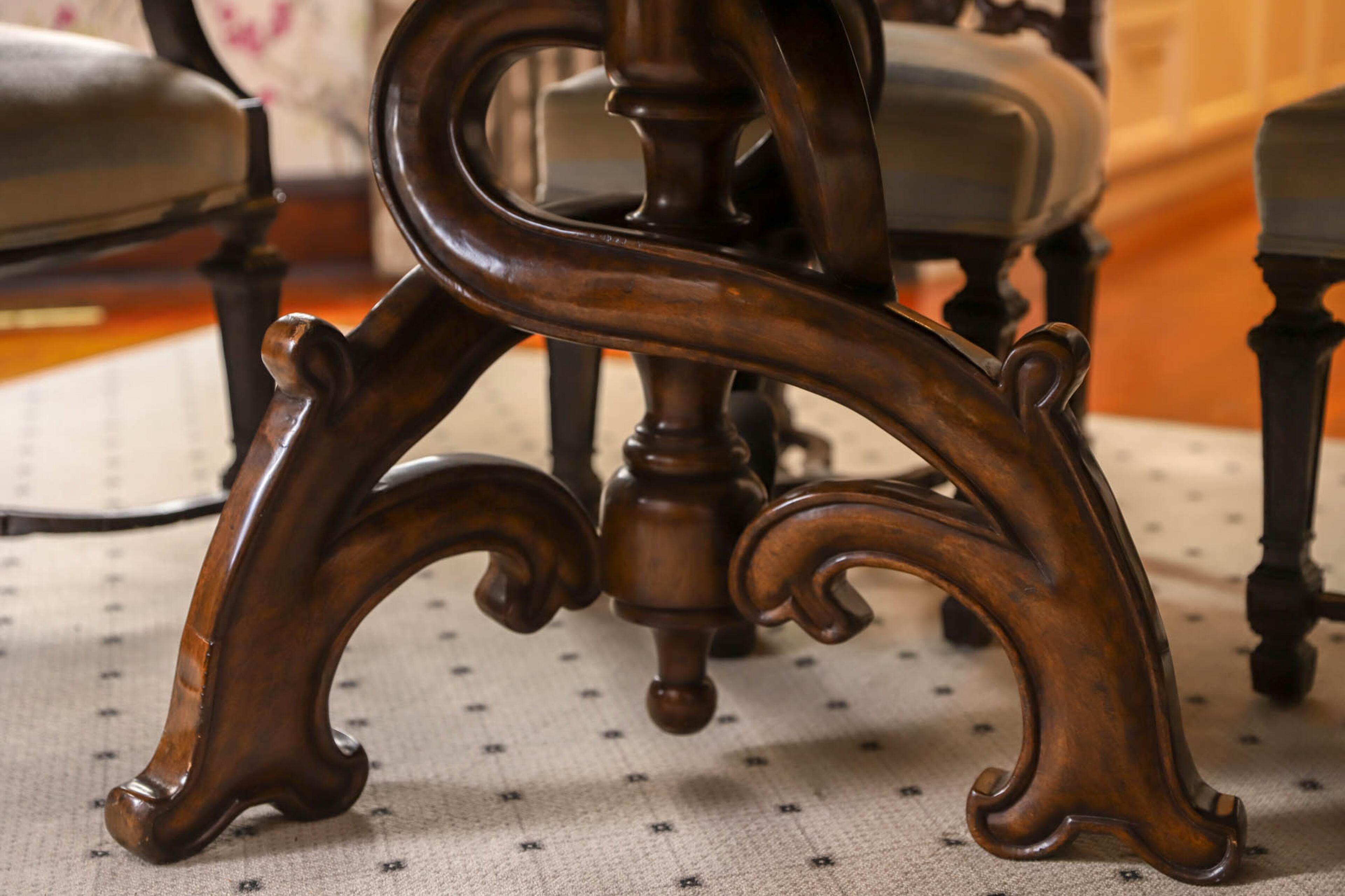 The dining room table from Savvy Snoot was the first piece of furniture the Goves bought for their new home. The detail on the legs of the table make it one of a favorite piece in the home.