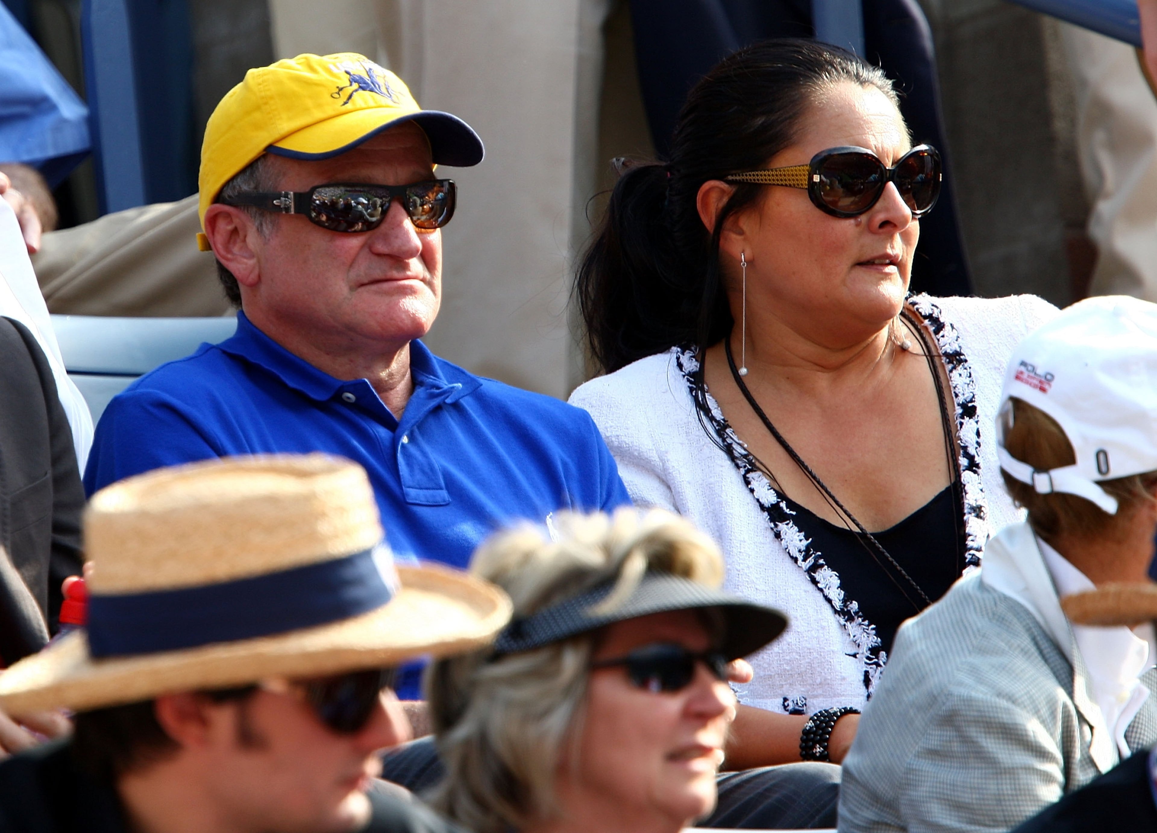 NEW YORK - SEPTEMBER 09: Actor Robin Williams and his wife Marsha Garces Williams attend the U.S. Open Men's Singles Final between Roger Federer of Switzerland and Novak Djokovic of Serbia during day fourteen of the 2007 U.S. Open in Arthur Ashe Stadium at the Billie Jean King National Tennis Center on September 9, 2007 in the Flushing neighborhood of the Queens borough of New York City. (Photo by Clive Brunskill/Getty Images)