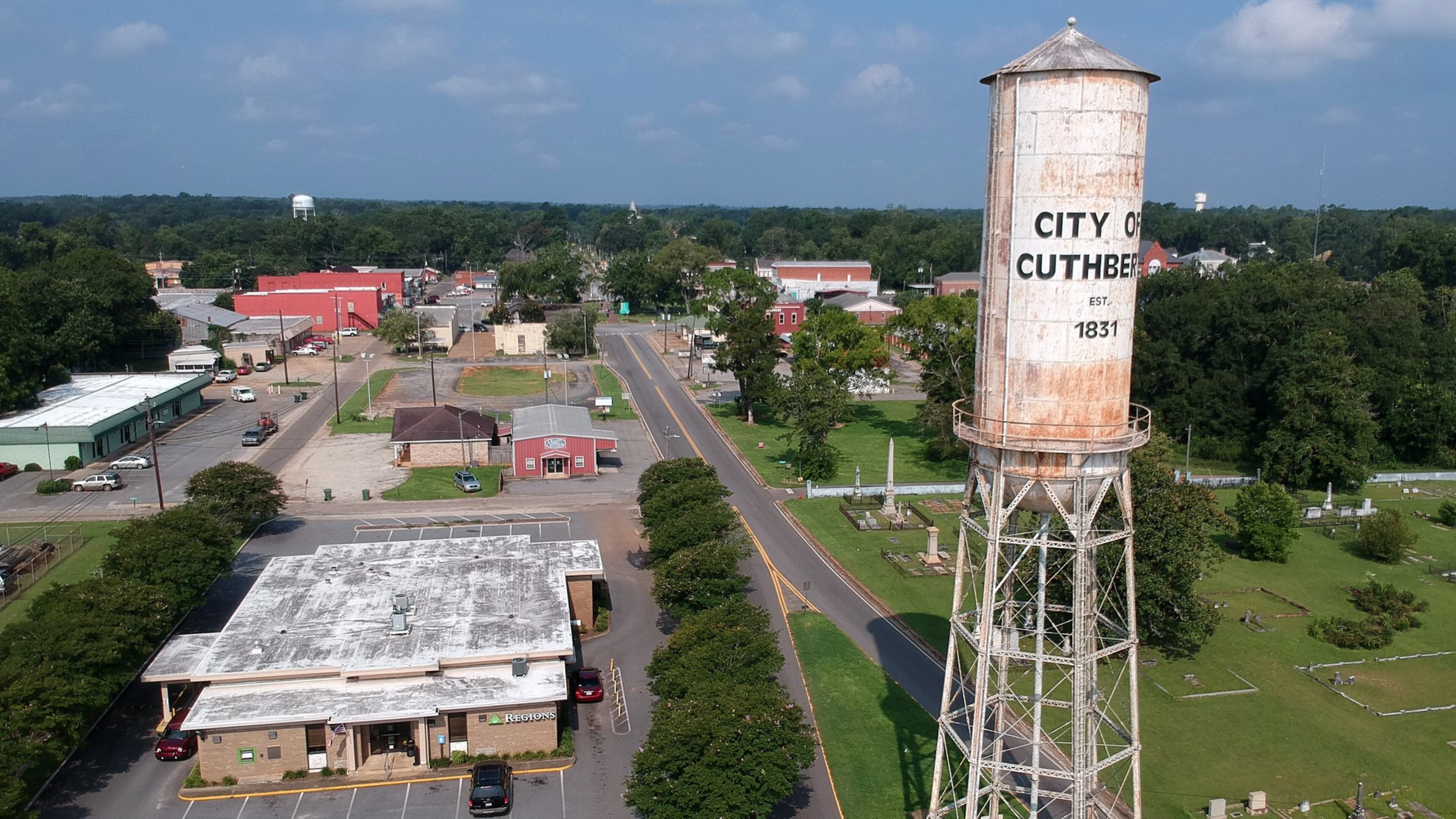 Arial view of the city of Cuthbert in Randolph County on Friday, Aug. 24, 2018. HYOSUB SHIN / HSHIN@AJC.COM