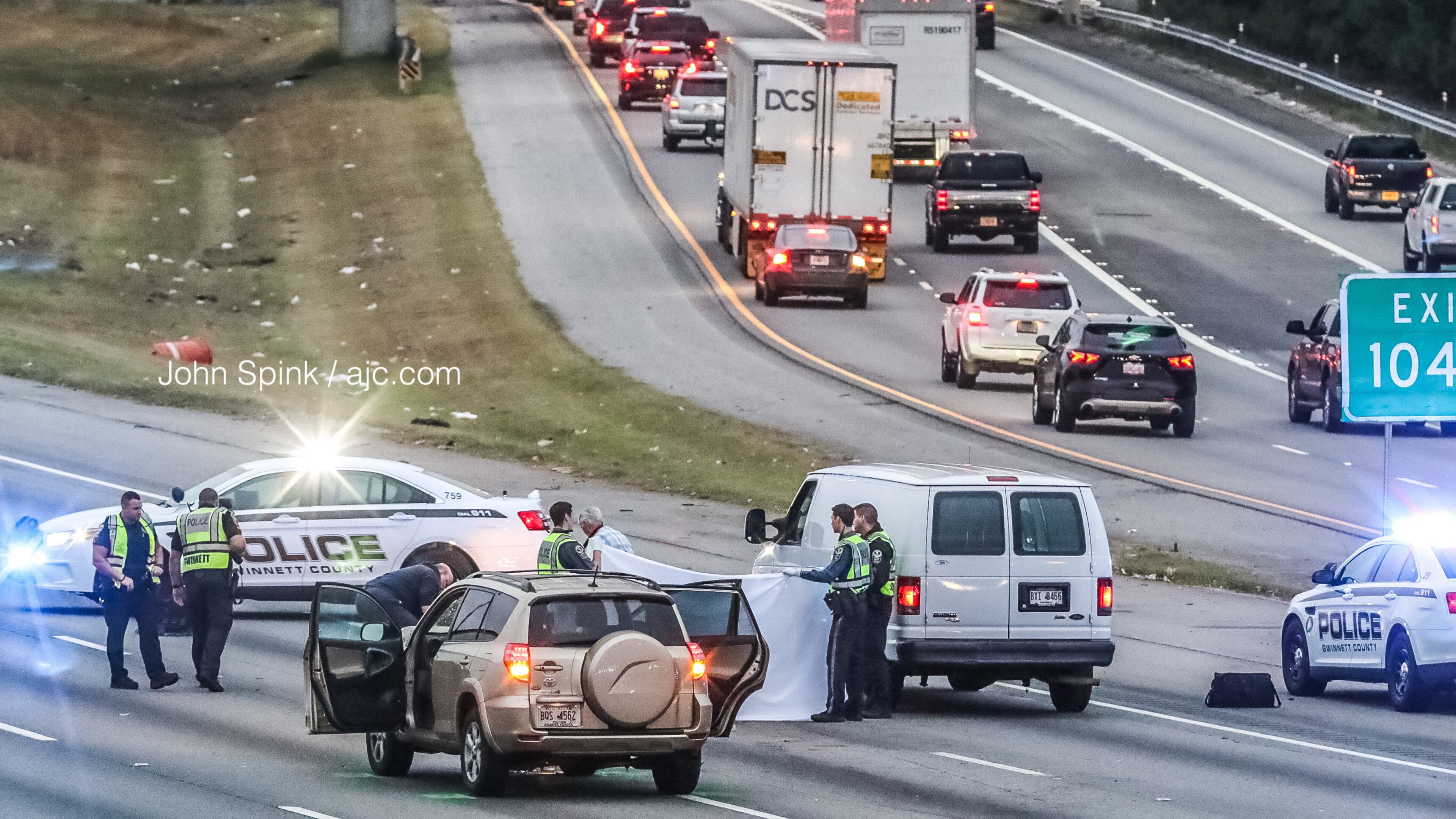 Gwinnett County police investigated a deadly pedestrian incident in the southbound lanes of I-85 at Boggs Road. Traffic was diverted off the interstate onto an access road for hours Thursday morning.