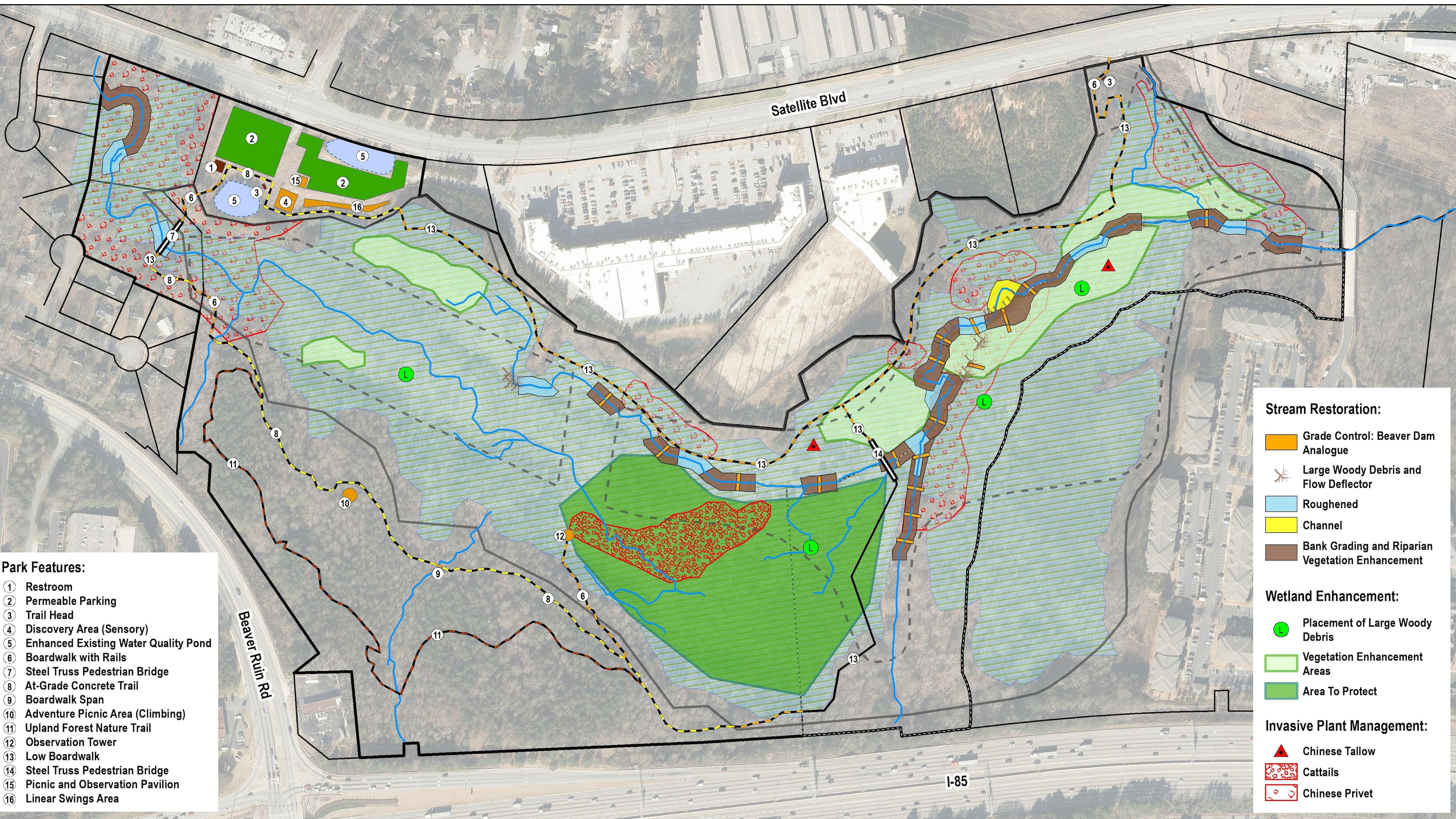 A vision plan for the Beaver Ruin Wetlands Park, which will be located near Satellite Boulevard and Beaver Ruin Road. (Courtesy of Gwinnett County)