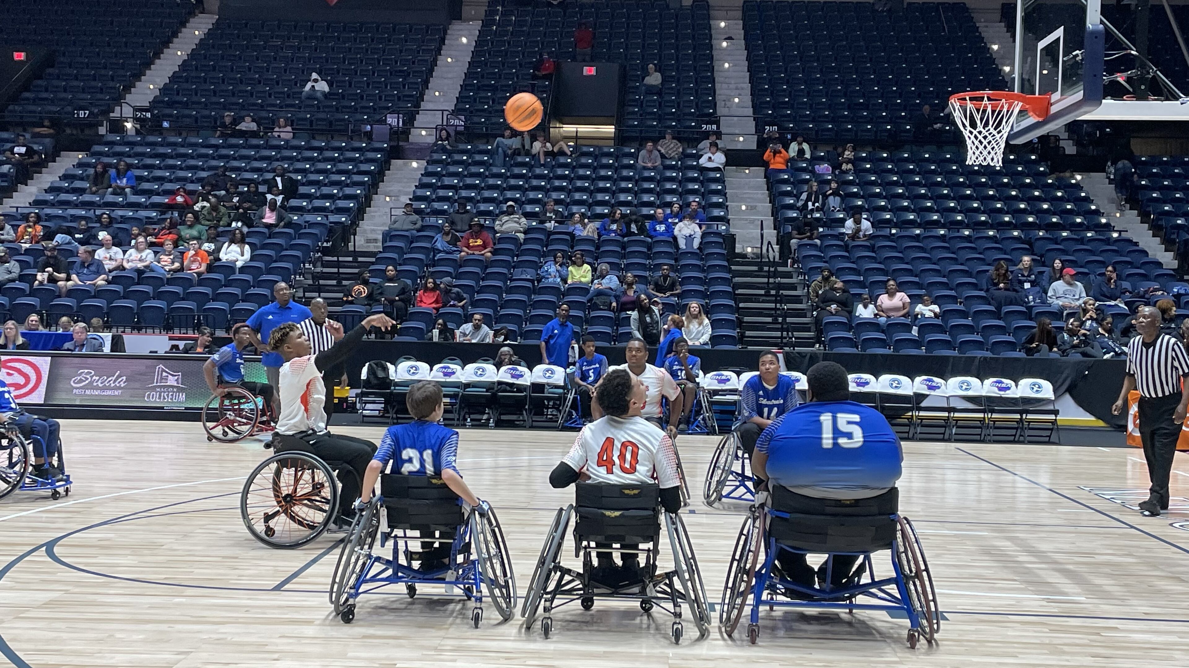 Houston County's Ger'mir Gordon shoots a free throw in the first half of the Sharks' 49-30 victory over the DeKalb Silver Sharks in the AAASP Wheelchair basketball championship game at the Macon Coliseum on March 11, 2023. Gordon scored a team-high 13 points.