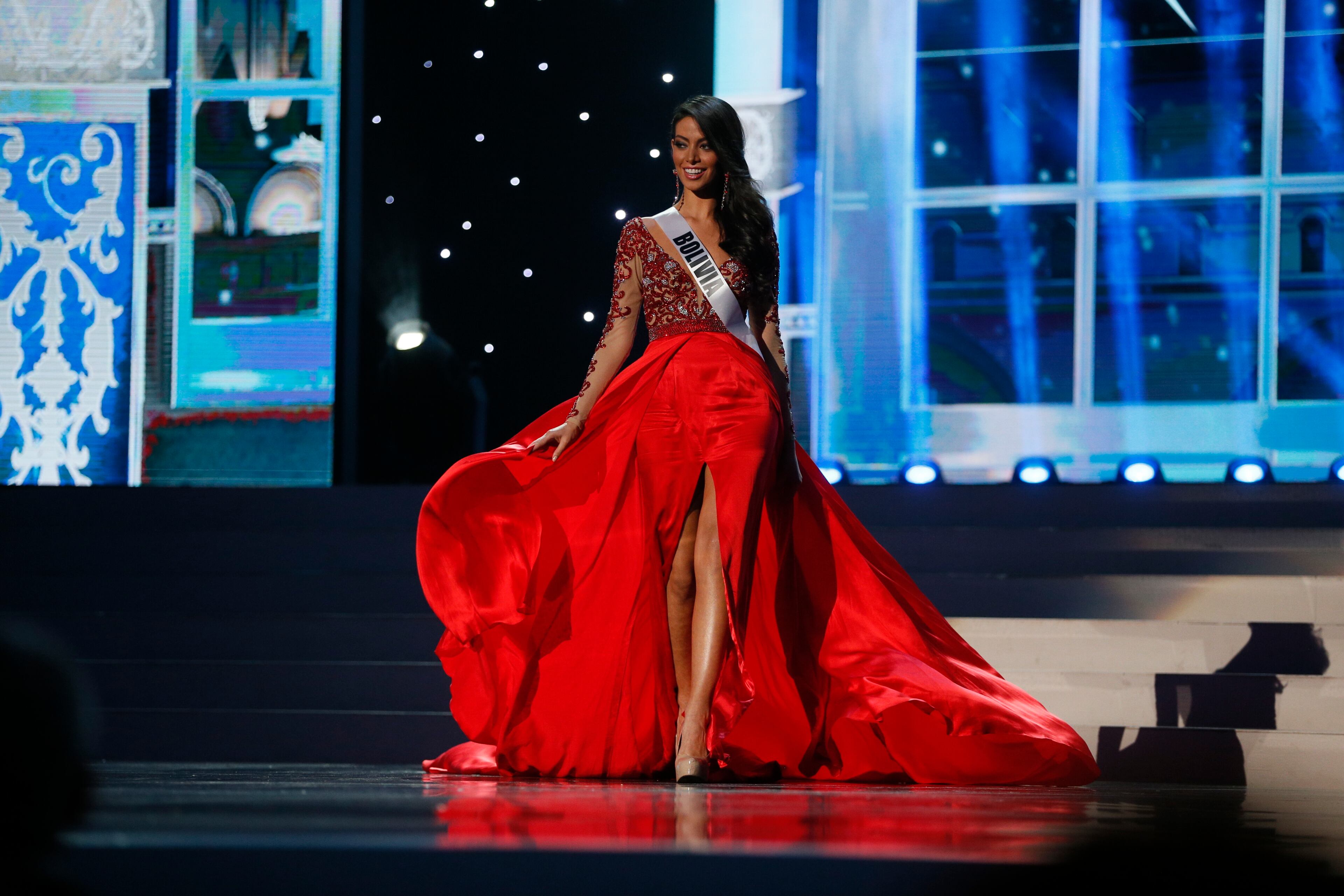 Miss Bolivia Alexia Viruez presents herself during the preliminary competition of the 2013 Miss Universe pageant in Moscow, Russia, on Tuesday, Nov. 5, 2013. Beauties will compete for the title of Miss Universe in Moscow on Nov. 9.