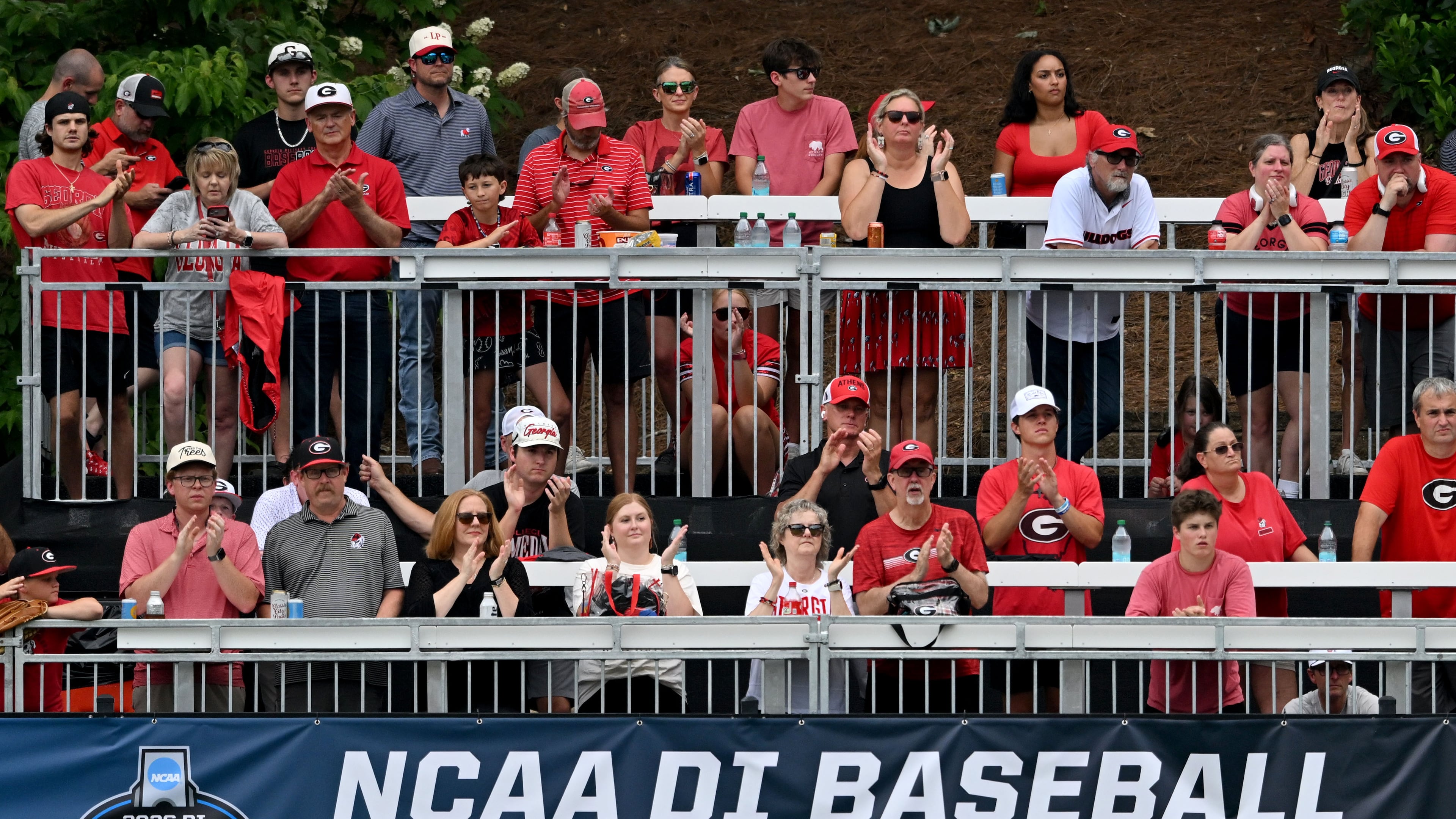 Georgia fans cheer during the first inning of their NCAA Regional game at Foley Field, Friday, May 29, 2026, in Athens. (Hyosub Shin/AJC)