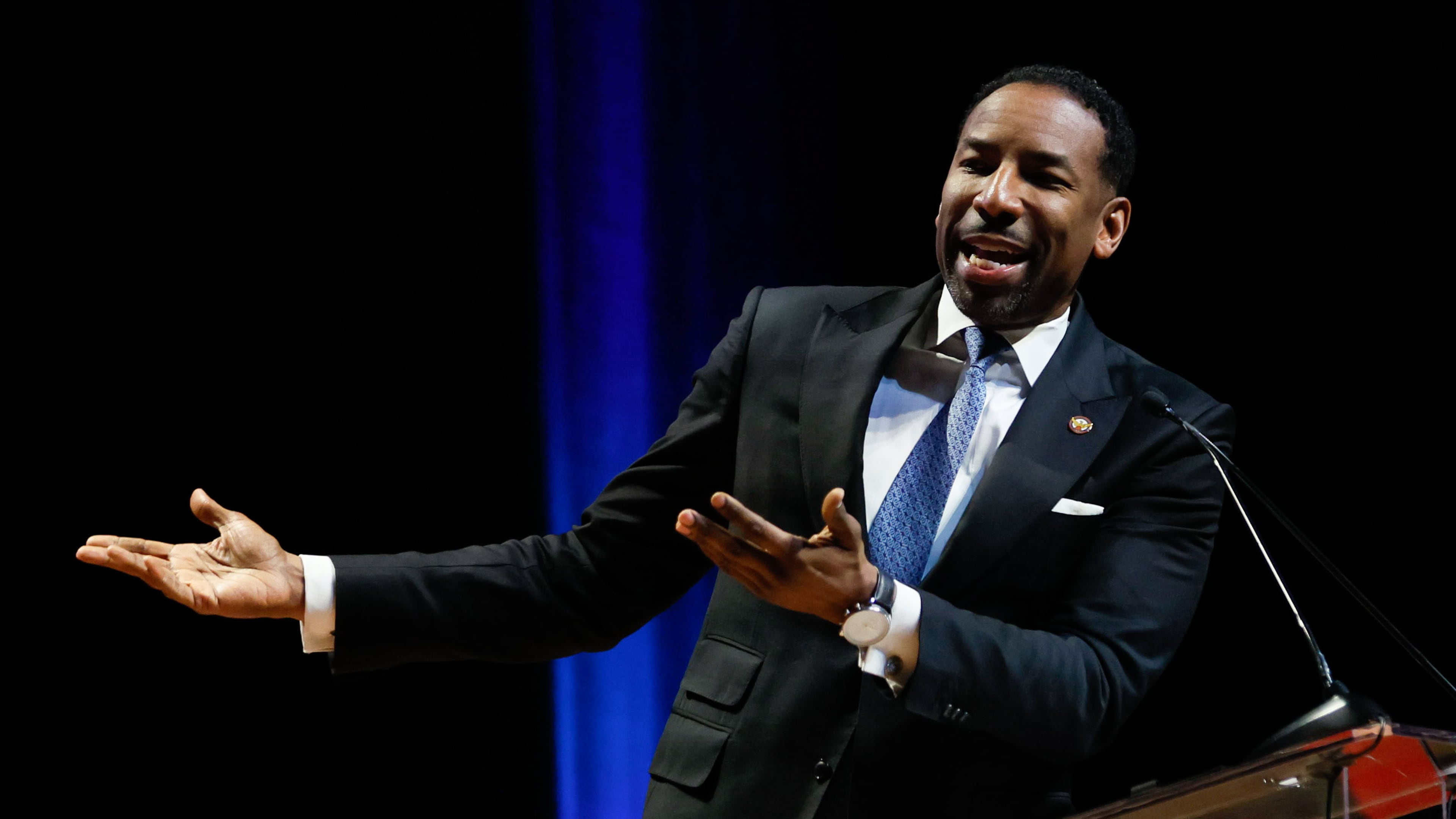 Atlanta Mayor Andre Dickens announced the largest expansion to MARTA’s train network in decades with four new stations planned, including one on the Westside Beltline. The news was part of his State of the City address at the Woodruff Arts Center. (Miguel Martinez /miguel.martinezjimenez@ajc.com)