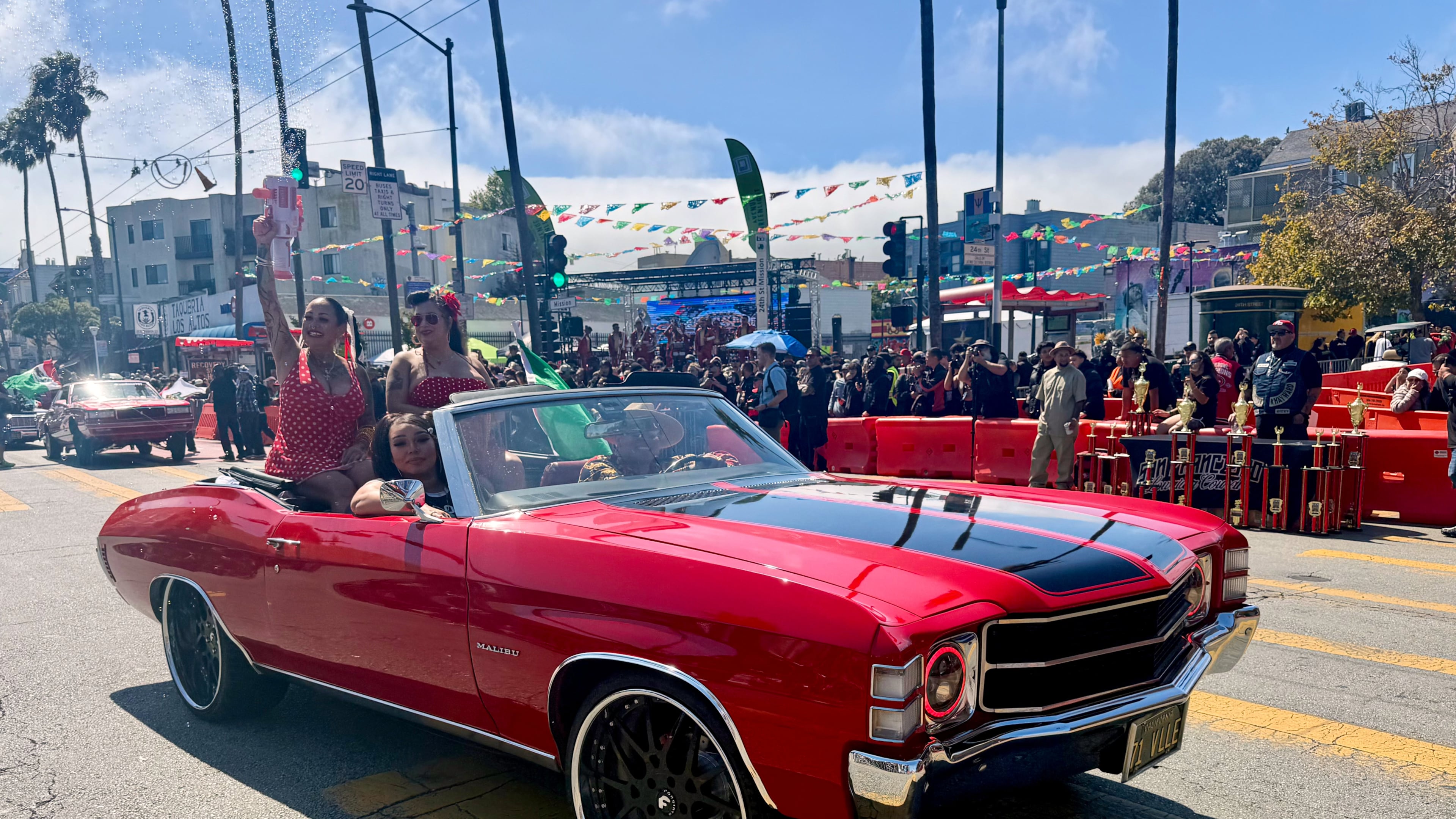 Drivers participate in the annual King of the Streets event celebrating lowriding, a Mexican American and Chicano cultural tradition rooted in car customization, Saturday, Sept. 19, 2026, in San Francisco. (AP Photo/Haven Daley)