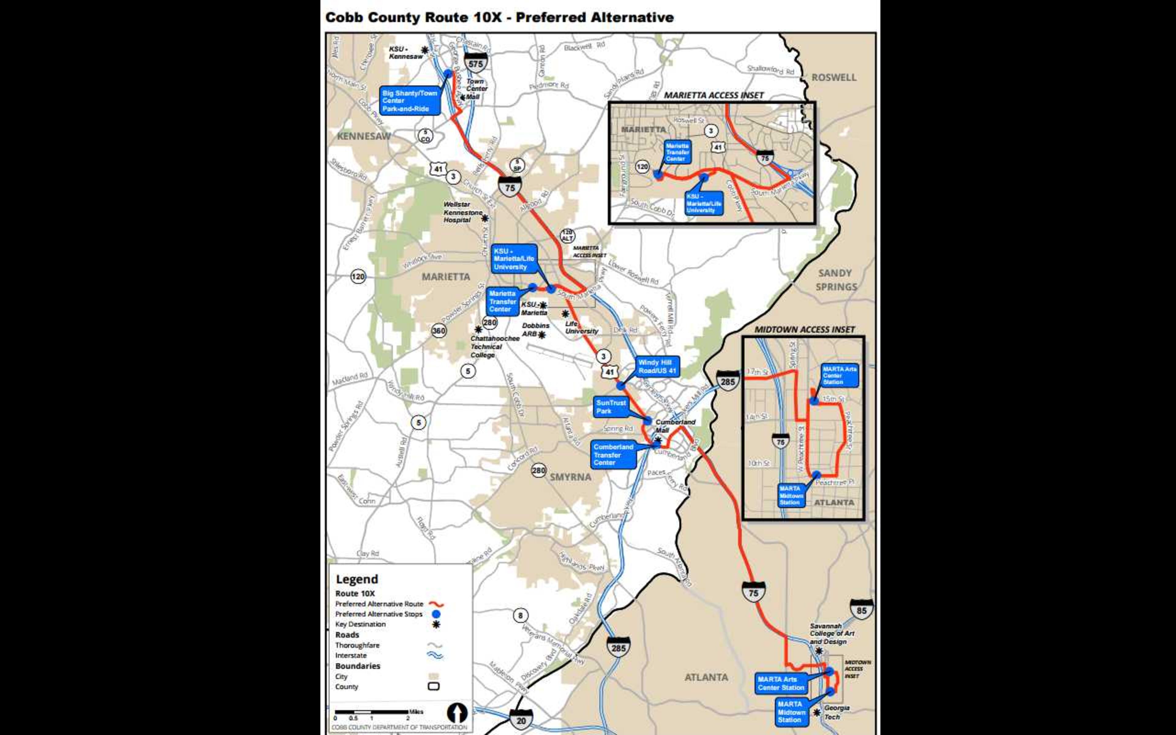 Here's a look at the route for Cobb County's millennial-focused 10X bus line.