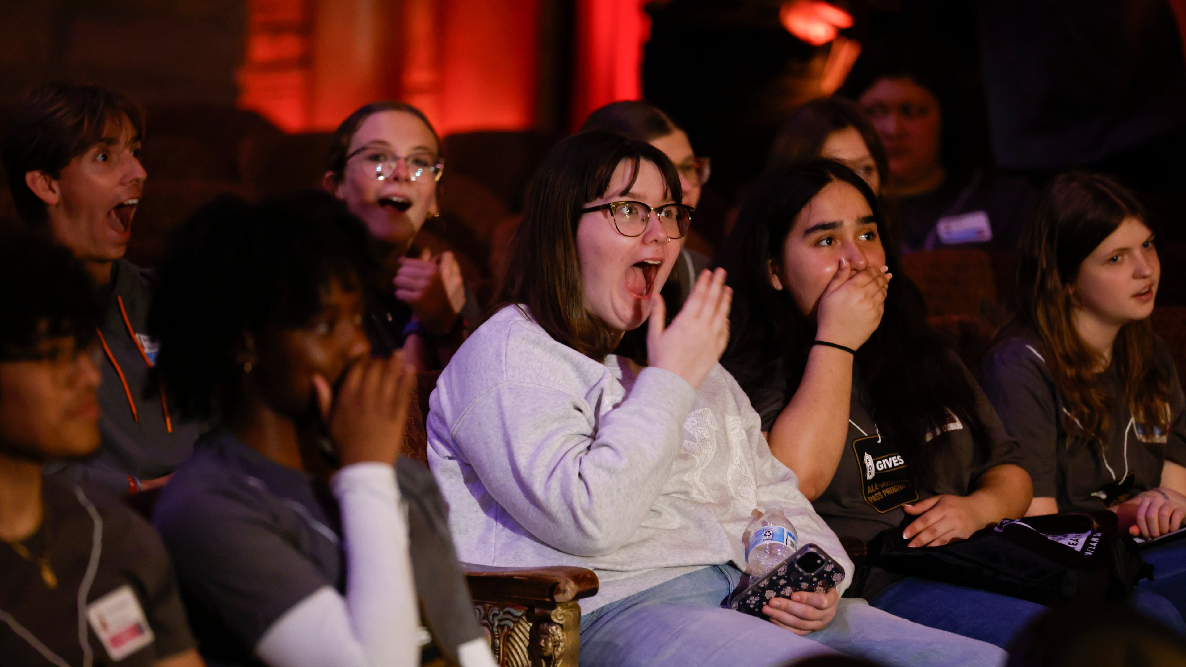 High school students enjoy a demonstration by organist Ken Double at a shadowing day at the Fox Theatre in Atlanta on Monday, March 23, 2026. (Arvin Temkar/AJC)