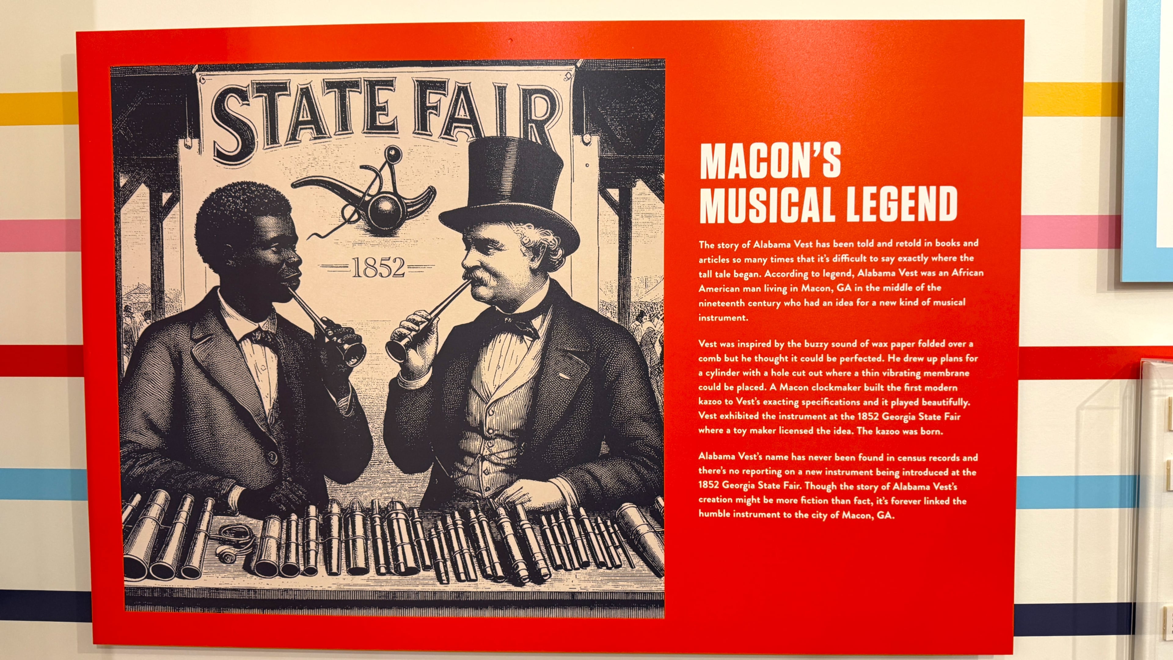 Artwork used to illustrate the legend that the modern kazoo was invented in Macon for an exhibit now on display at that city's Tubman African American Museum. (Joe Kovac Jr. / AJC)