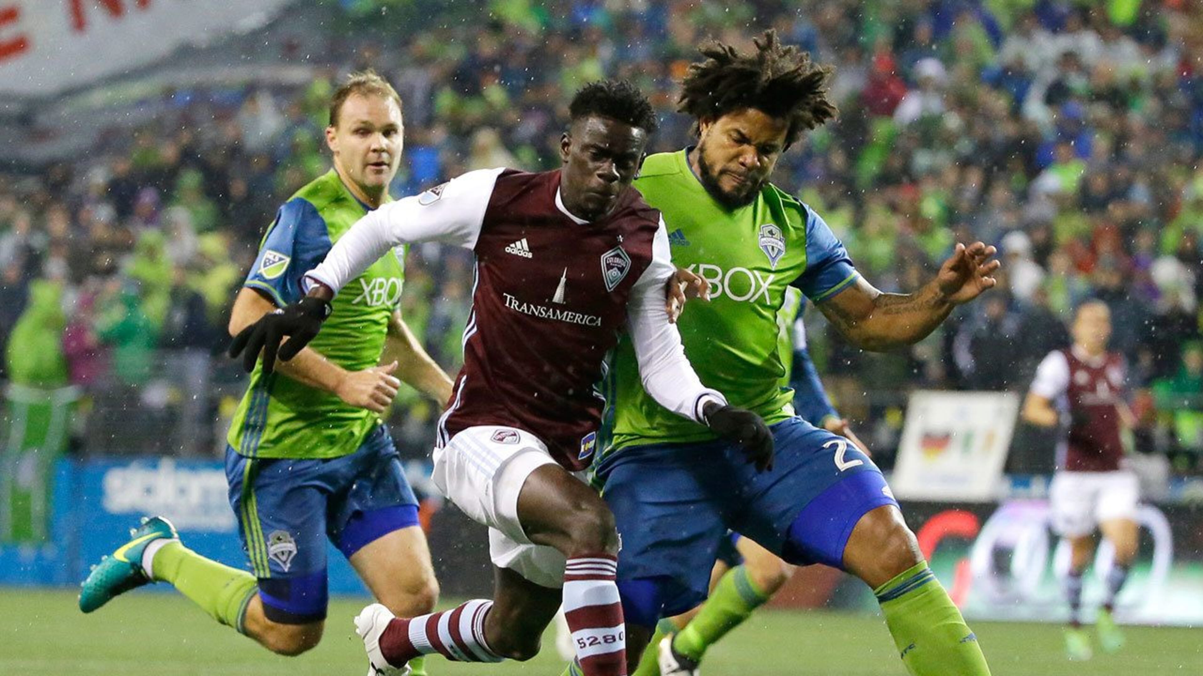 Seattle’s Chad Marshall (left) and Roman Torres form a good partnership in Seattle’s defense.
