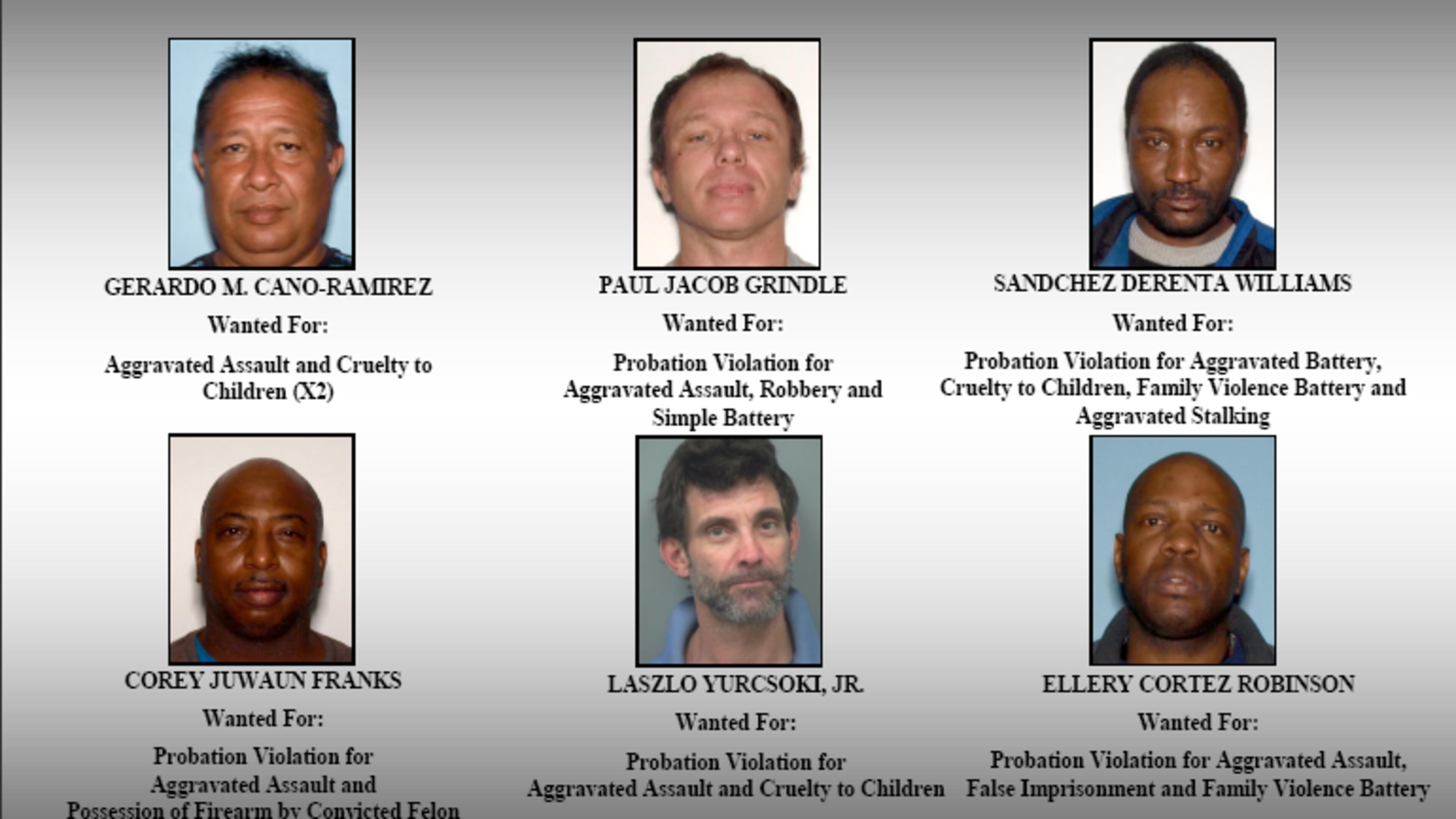 The Gwinnett County Sheriff's Office is seeking six suspects with outstanding warrants.