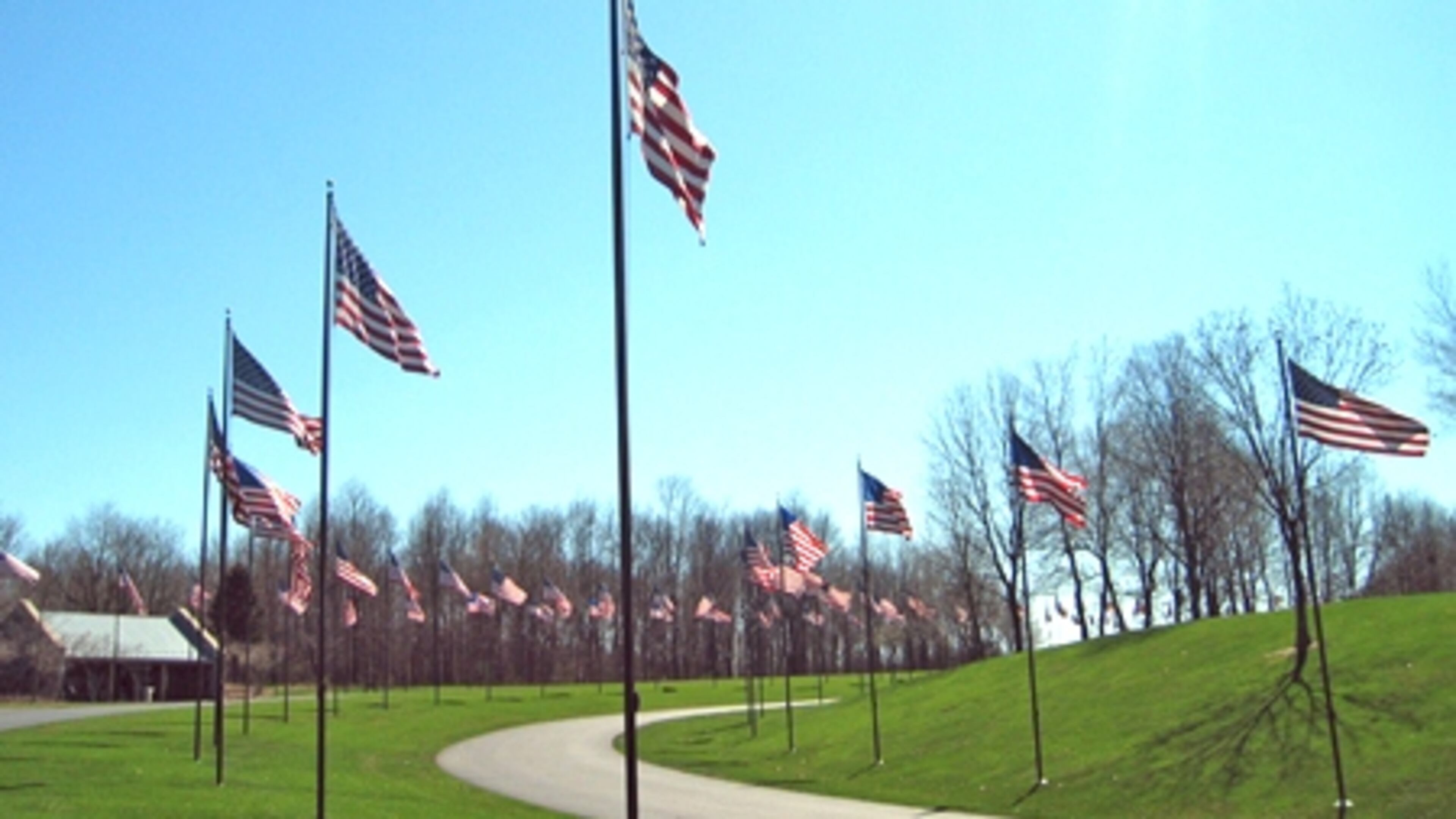 The Avenue of Flags at Fort Custer National Cemetery in Augusta, Michigan.