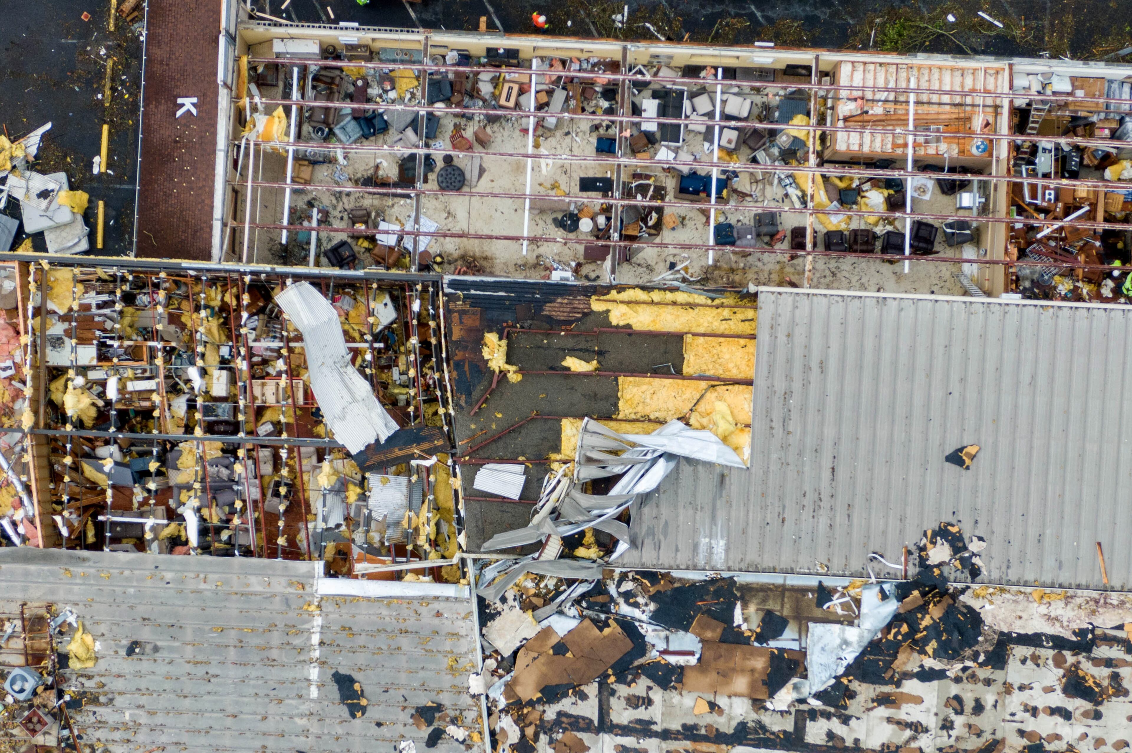 Aerial photograph taken on Saturday, March 27 shows the aftermath of the tornado that tore through the Newnan late Thursday night into Friday morning. (Hyosub Shin / Hyosub.Shin@ajc.com)