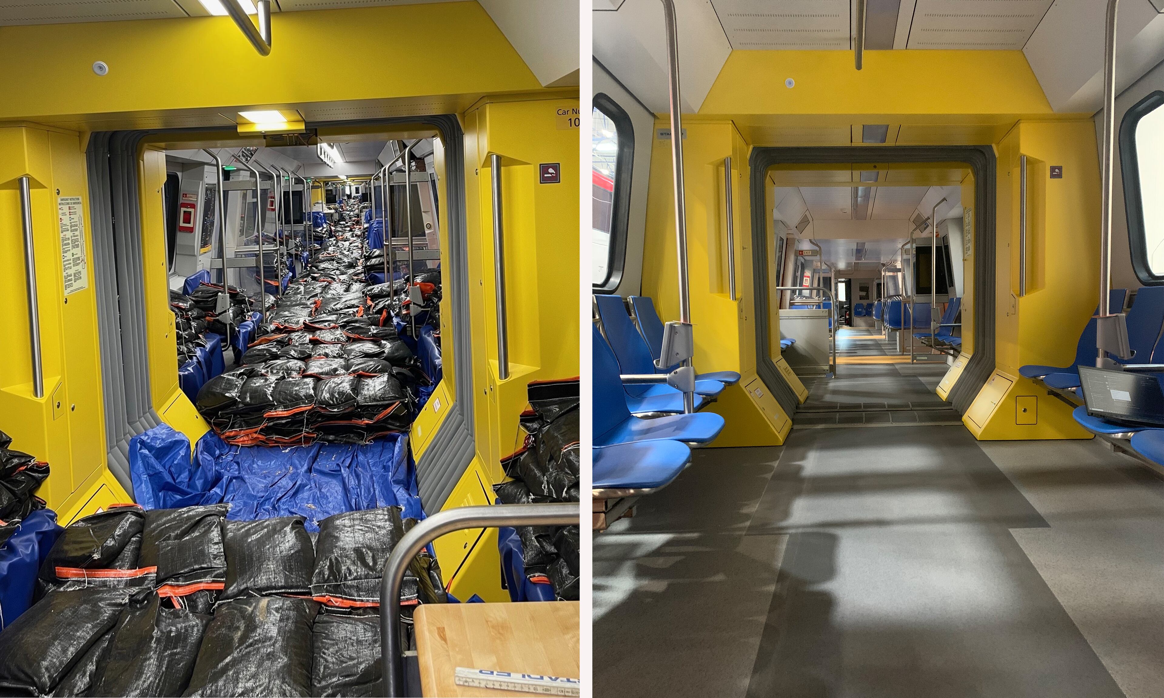 MARTA used sandbags to simulate passenger weights during load testing of its new CQ400 trains. (Courtesy of MARTA)