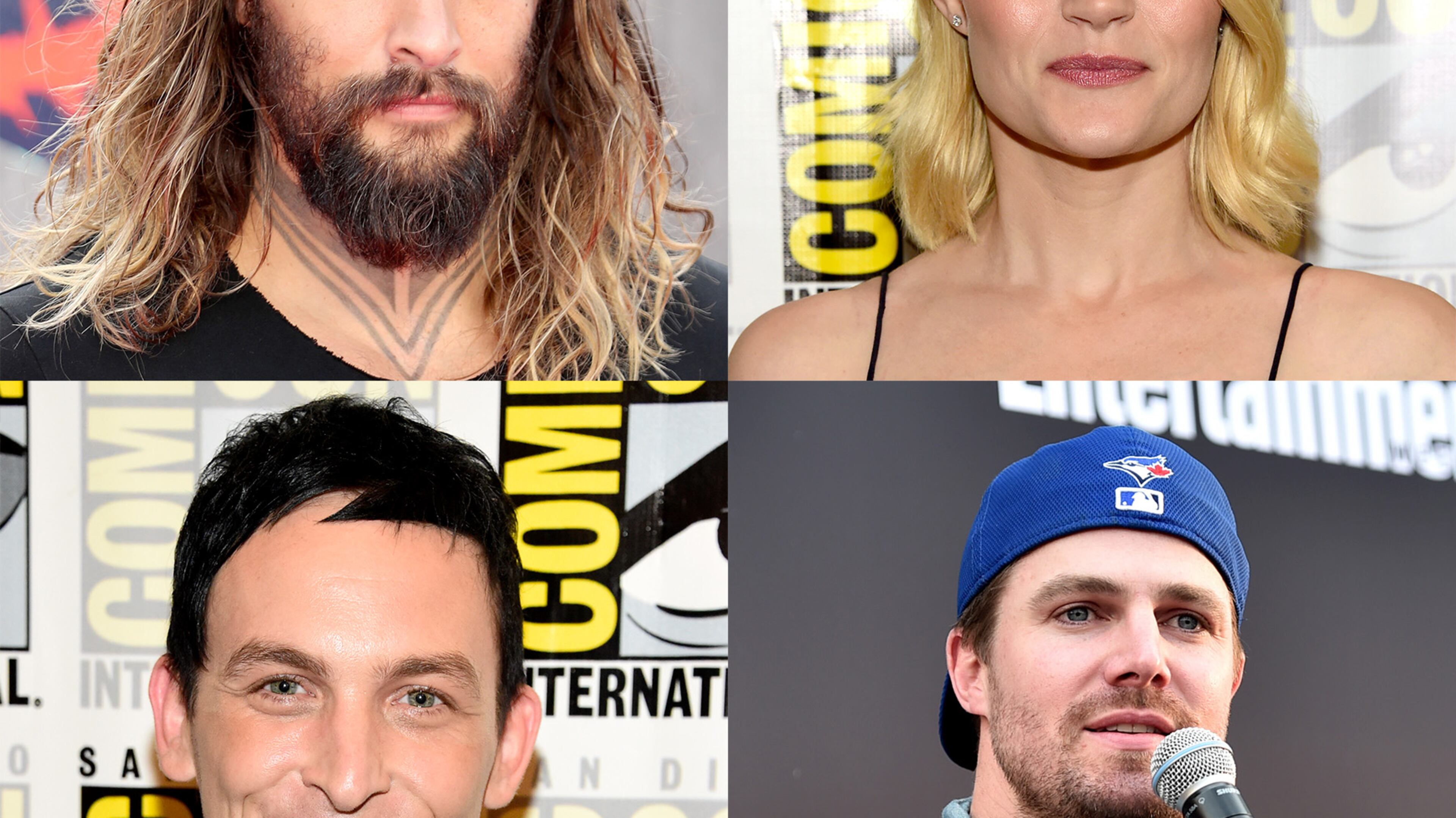 (Starting top left, clockwise) Jason Momoa ("Game of Thrones"), Emilie de Ravin ("Lost," "Once Upon a Time"), Stephen Amell ("Arrow") and Robin Lord Taylor ("Gotham") will be in Atlanta this weekend for the new Heroes & Villains FanFest at Georgia World Congress Center. CREDIT: Getty Images