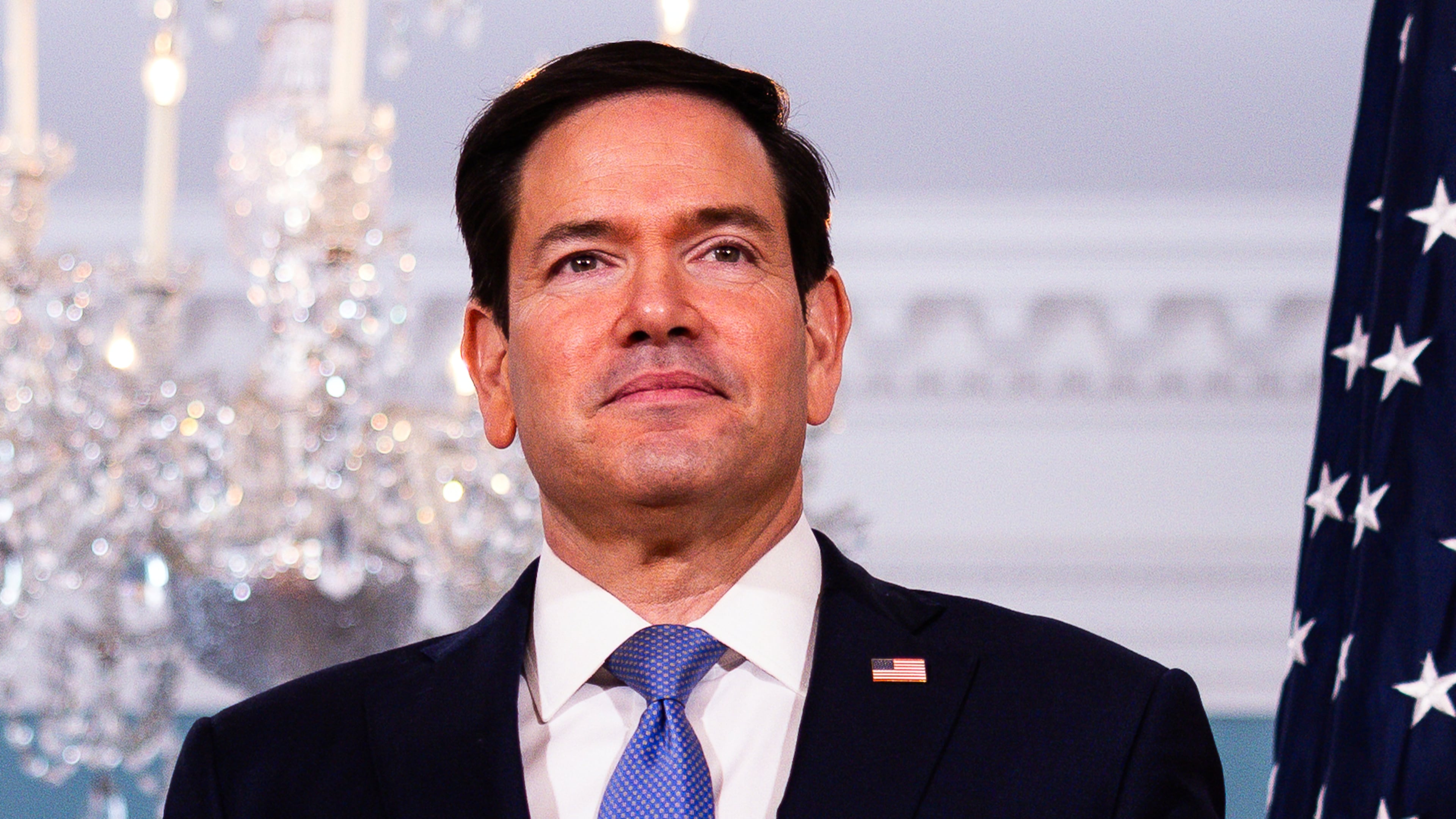 Secretary of State Marco Rubio arrives with Austrian Foreign Minister Beate Meinl-Reisinger, not shown, to the Treaty Room at the State Department, Tuesday, Aug. 11, 2026, in Washington. (AP Photo/Tierney L. Cross)