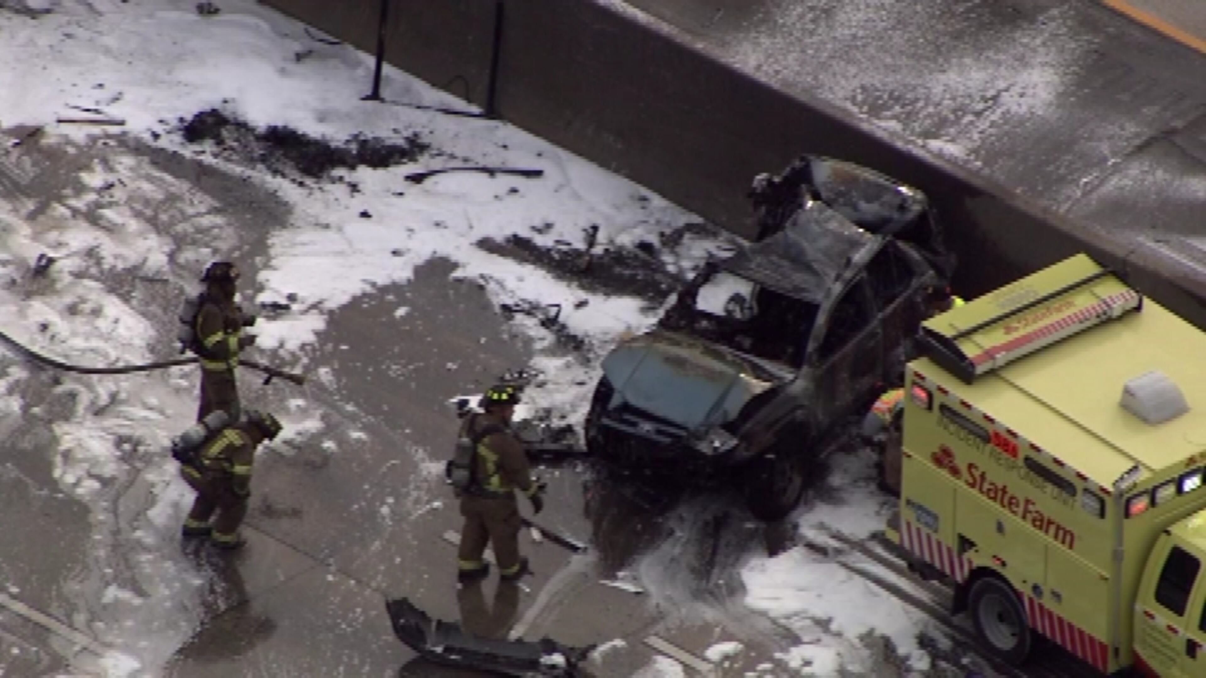 A three-vehicle crash shut down I-285 and Martin Luther King Drive in Fulton County on Tuesday. (Credit: Channel 2 Action News)