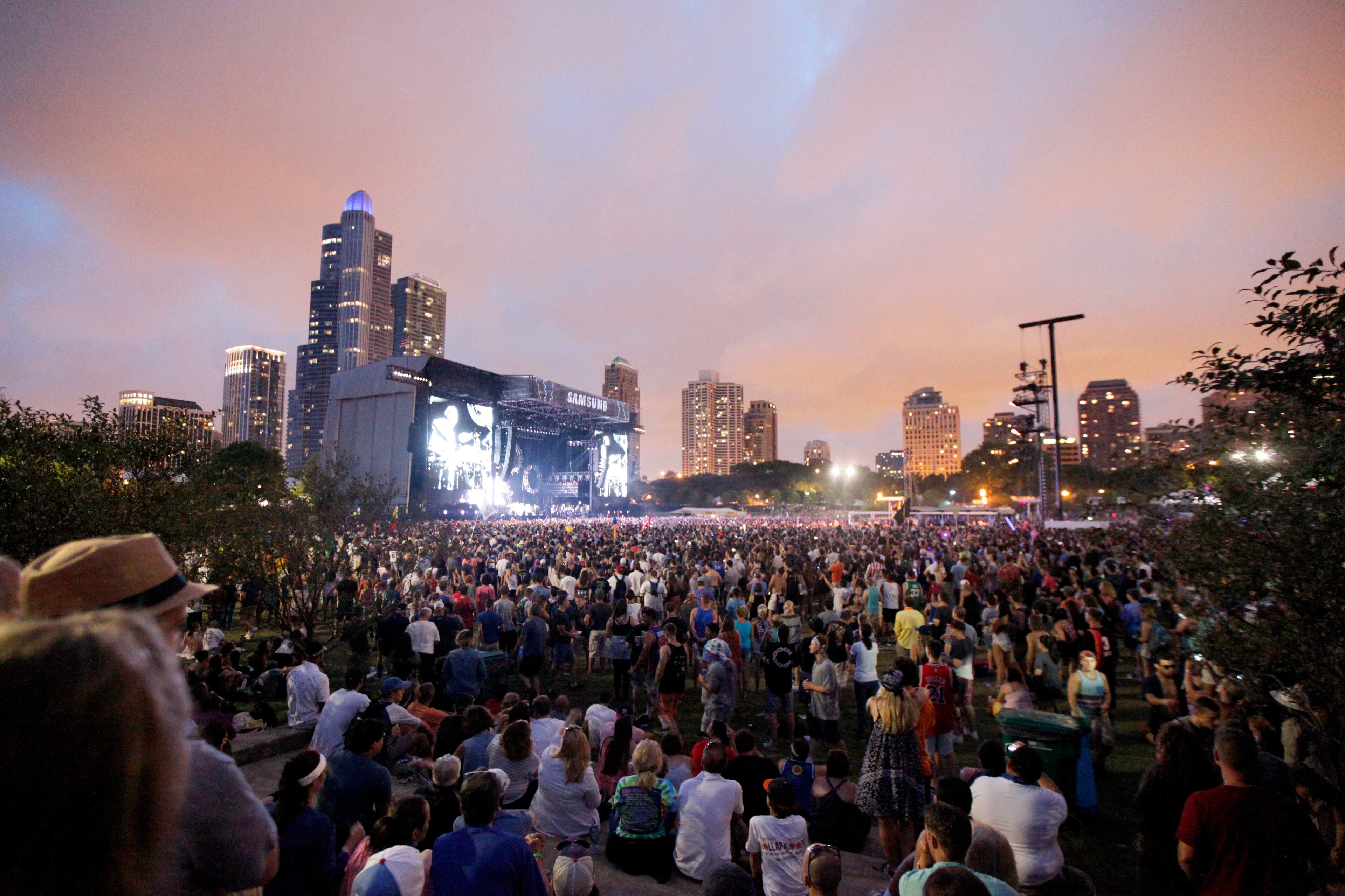 CHICAGO, IL - JULY 30: A view of the Samsung Stage at Lollapalooza 2016 - Day 3 at Grant Park on July 30, 2016 in Chicago, Illinois. (Photo by Gabriel Grams/Getty Images for Samsung)
