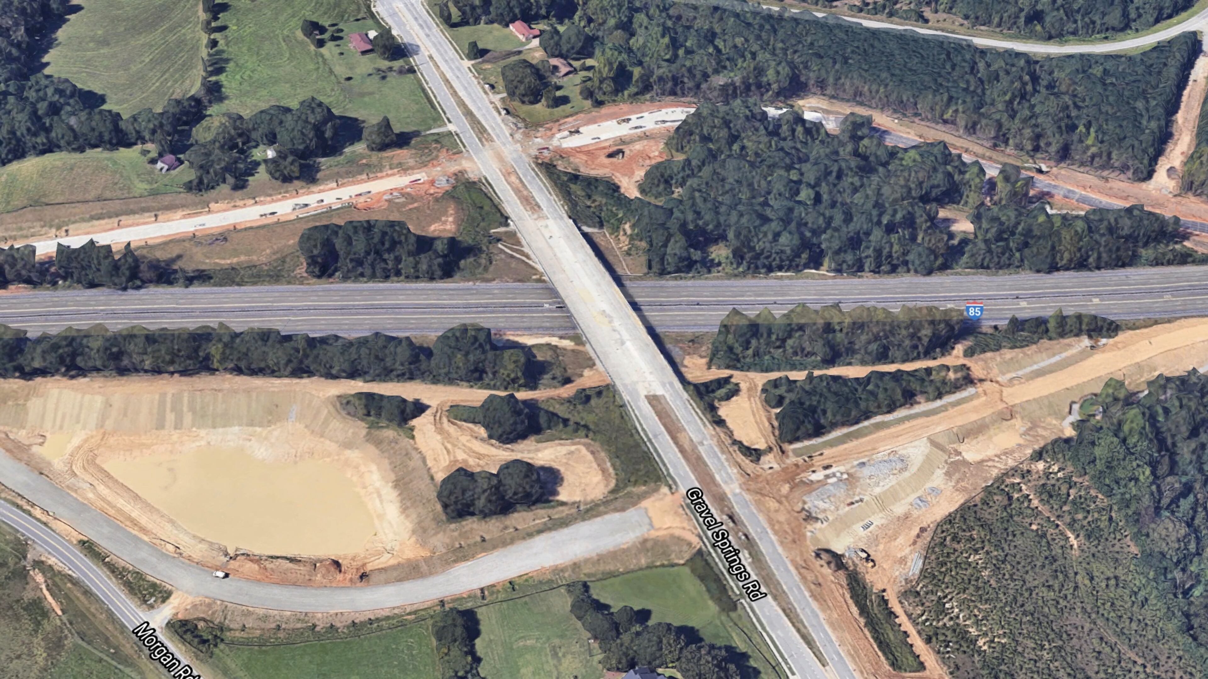 Gwinnett plans to open the new I-85 interchange at Ga. 324/Gravel Springs Road in Buford on Tuesday, Nov. 23 (shown here under construction). (Google Maps)