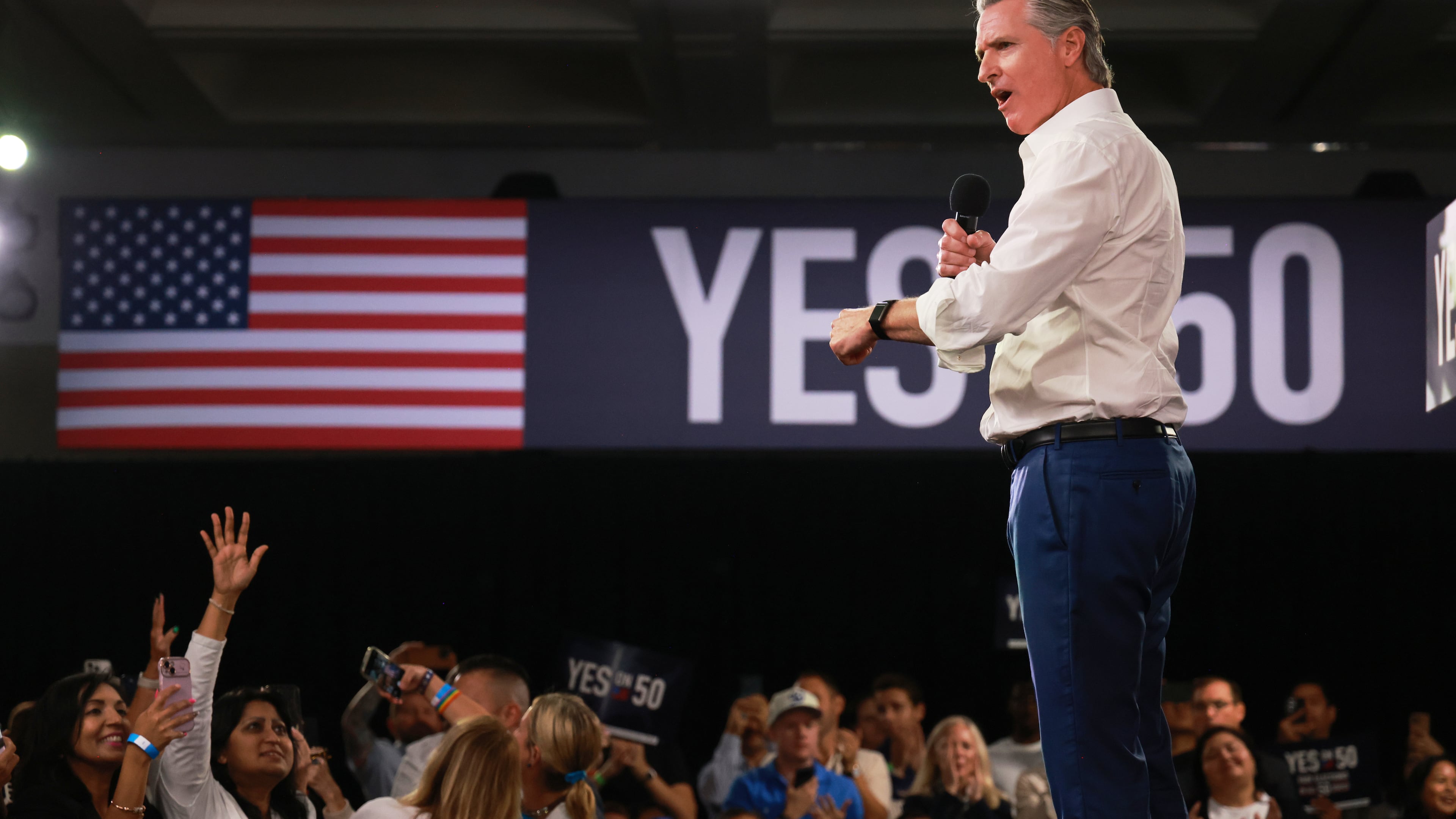 FILE - Gov. Gavin Newsom speaks during a campaign event on Proposition 50, Nov. 1, 2025, in Los Angeles. (AP Photo/Ethan Swope, File)