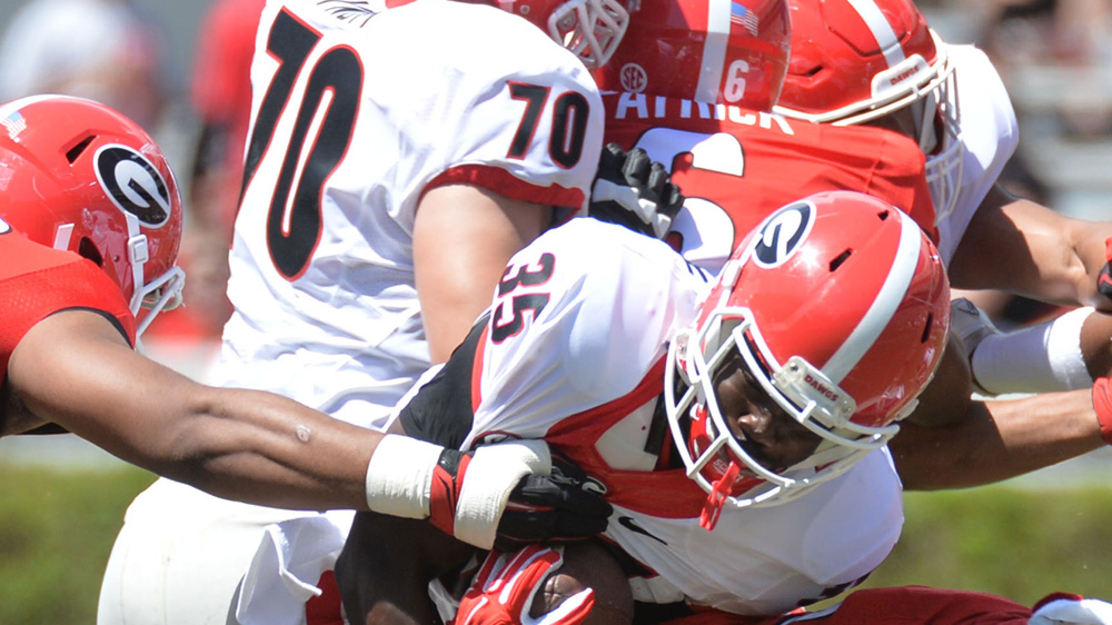 Junior Georgia tailback A.J. Turman (35) was denied a release to transfer to Florida or Miami.