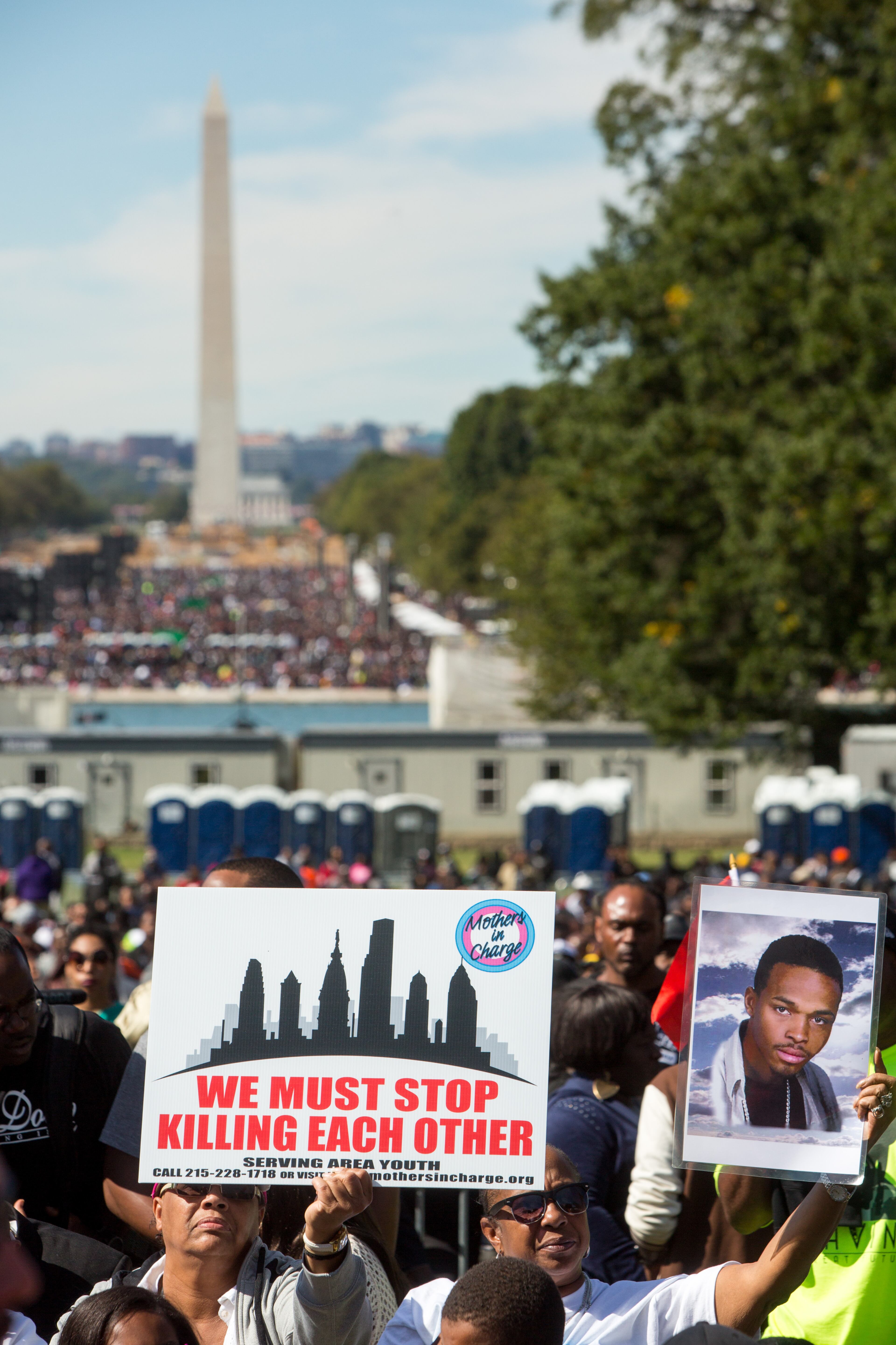 WASHINGTON, DC - OCTOBER 10, 2105: Attendees rally on the National Mall and West Lawn of the U.S. Capitol building for "Justice or Else," a rally held to commemorate the 20th anniversary of the Million Man March on October 10, 2015 in Washington, D.C. The rally organized by Nation of Islam leader Louis Farrakhan incuded speakers from the 1995 rally and current civil rights leaders. (Photo by Allison Shelley/Getty Images)