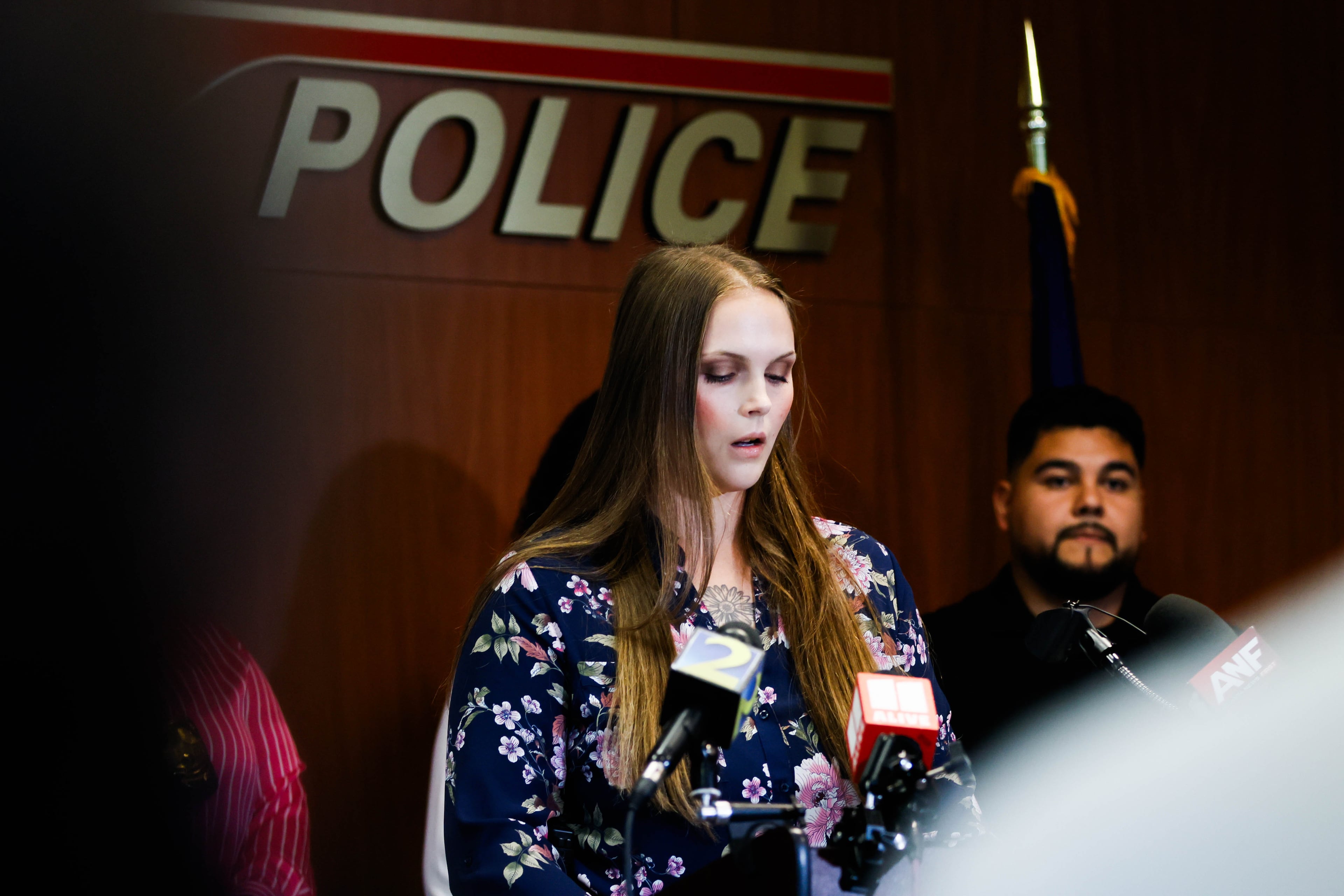 Detective Chieyenne Reynolds speaks at a news conference at the Clayton County Police Department on Friday. (Abbey Cutrer/AJC)