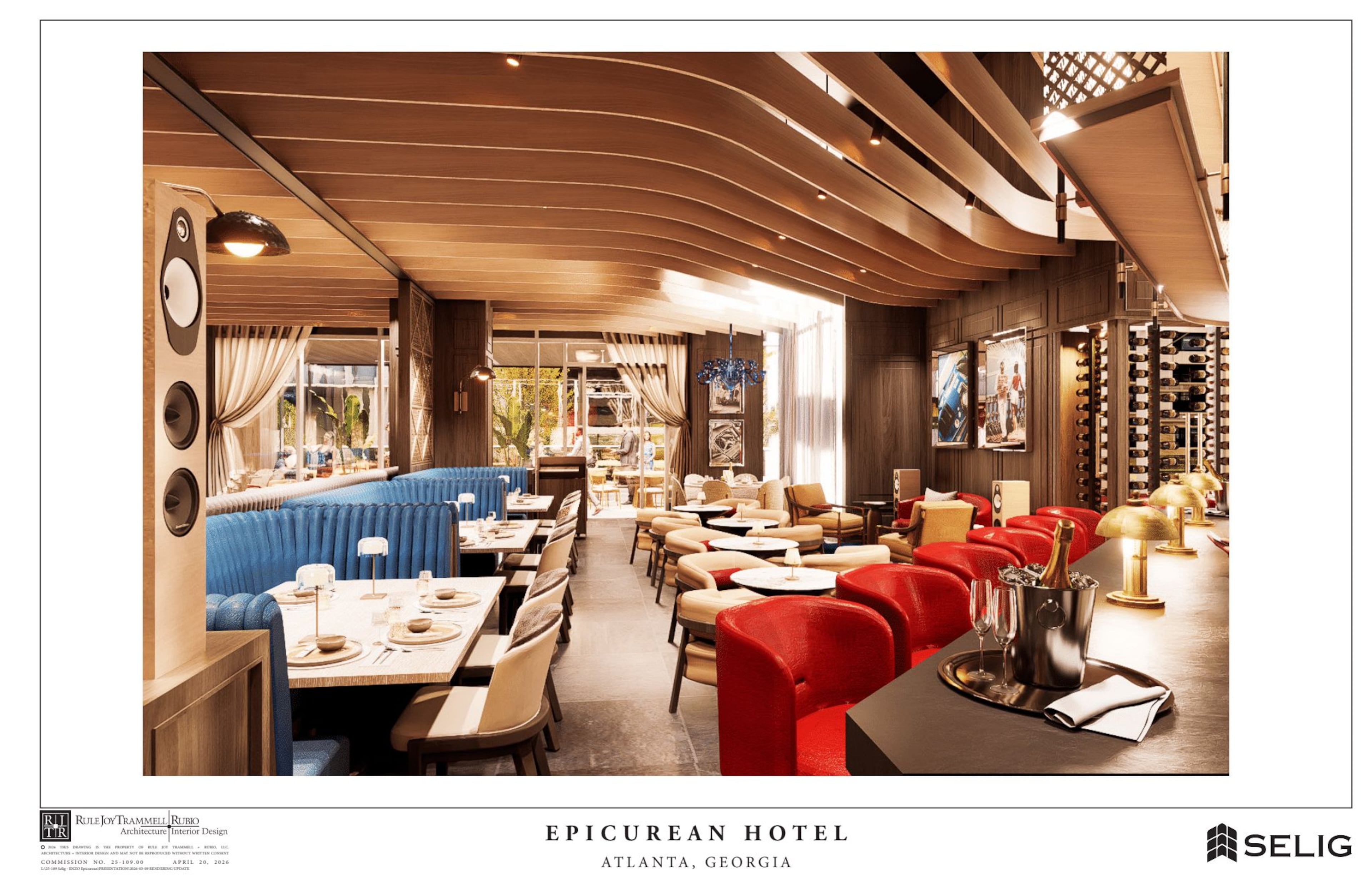 A rendering of Enzo Steakhouse & Bar's forthcoming Midtown location, which will open at the Epicurean Atlanta hotel inside the Reverence space. (Courtesy of Rule Joy Trammell + Rubio)