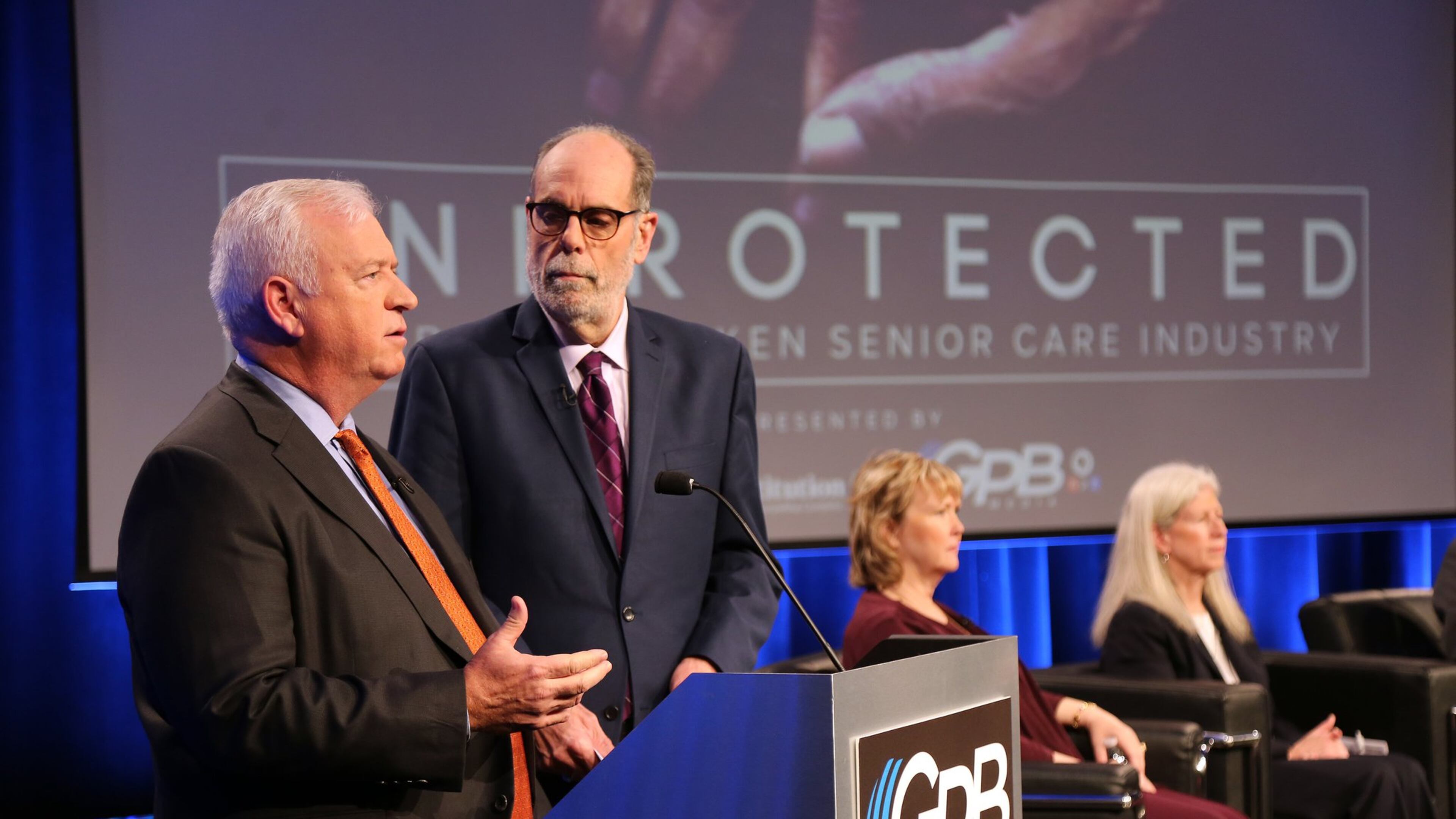 AJC Editor Kevin Riley (L) and Bill Nigut, host and executive producer of “Political Rewind” for Georgia Public Broadcasting, moderate a meeting of readers and community leaders to discuss the AJC’s investigation “Unprotected.” TYSON HORNE / TYSON.HORNE@AJC.COM