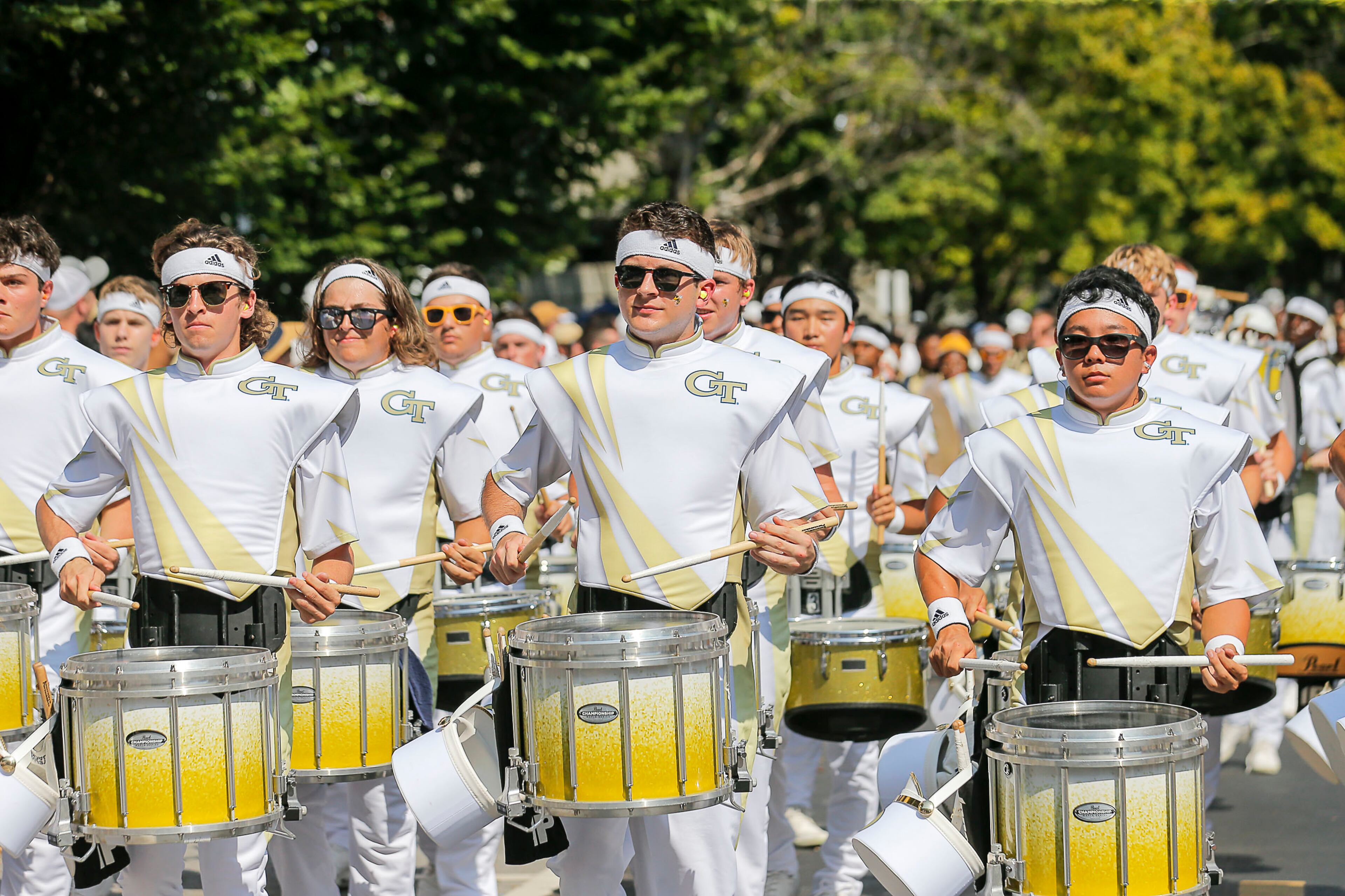 The Georgia Tech drumline plays before the home opener. (Alyssa Pointer/alyssa.pointer@ajc.com)