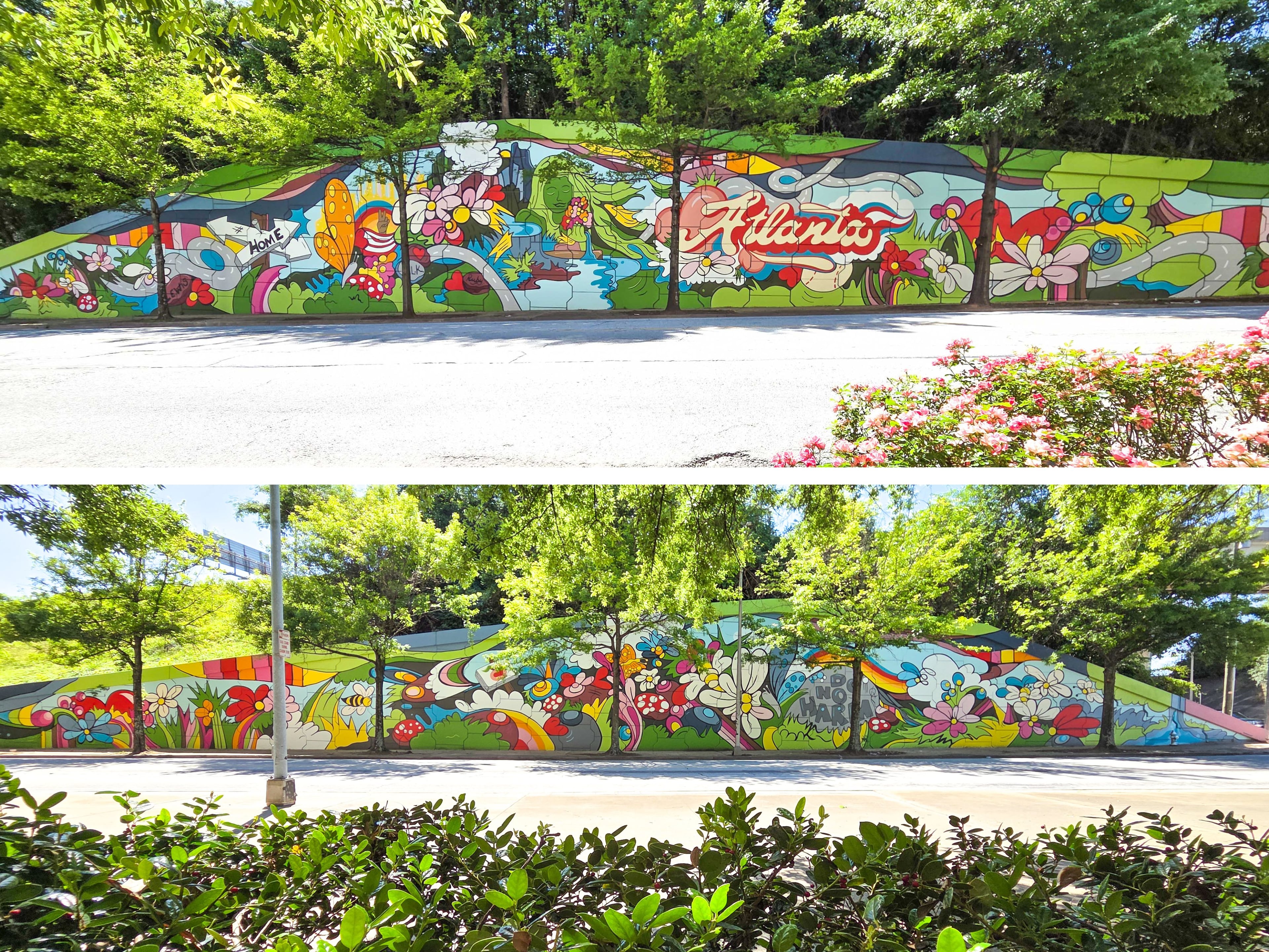Sarah Emerson's "Home" (top) and "Do No Harm" (bottom) murals are love letters to different aspects of Atlanta. (Courtesy of Arthur Rudick)