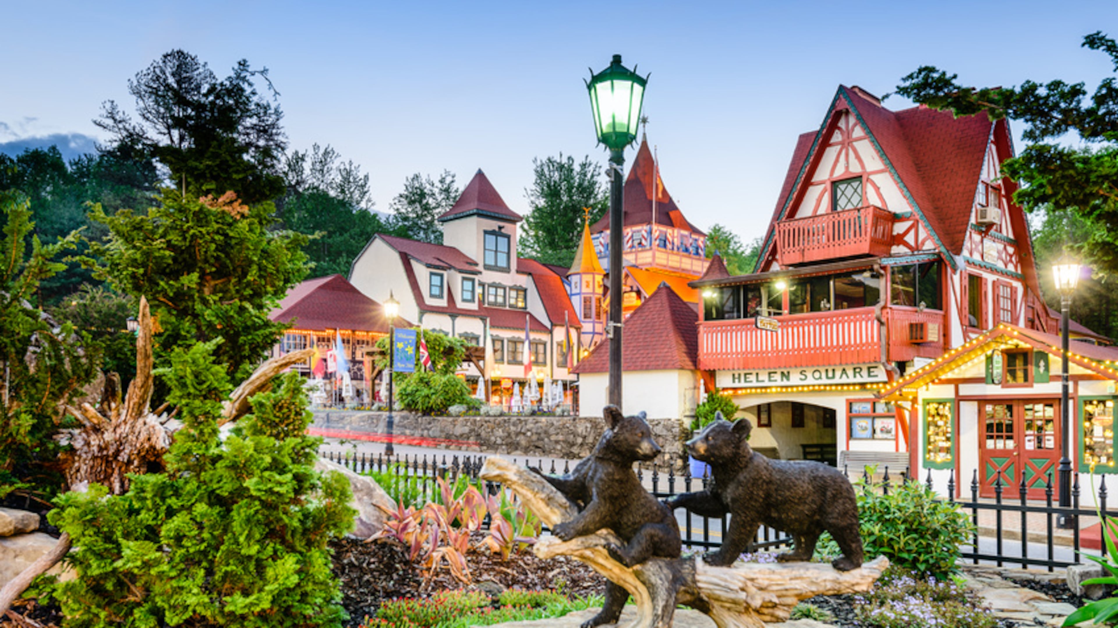 Helen Square in North Georgia. The architectural theme of the city is inspired by the Bavarian Alps.