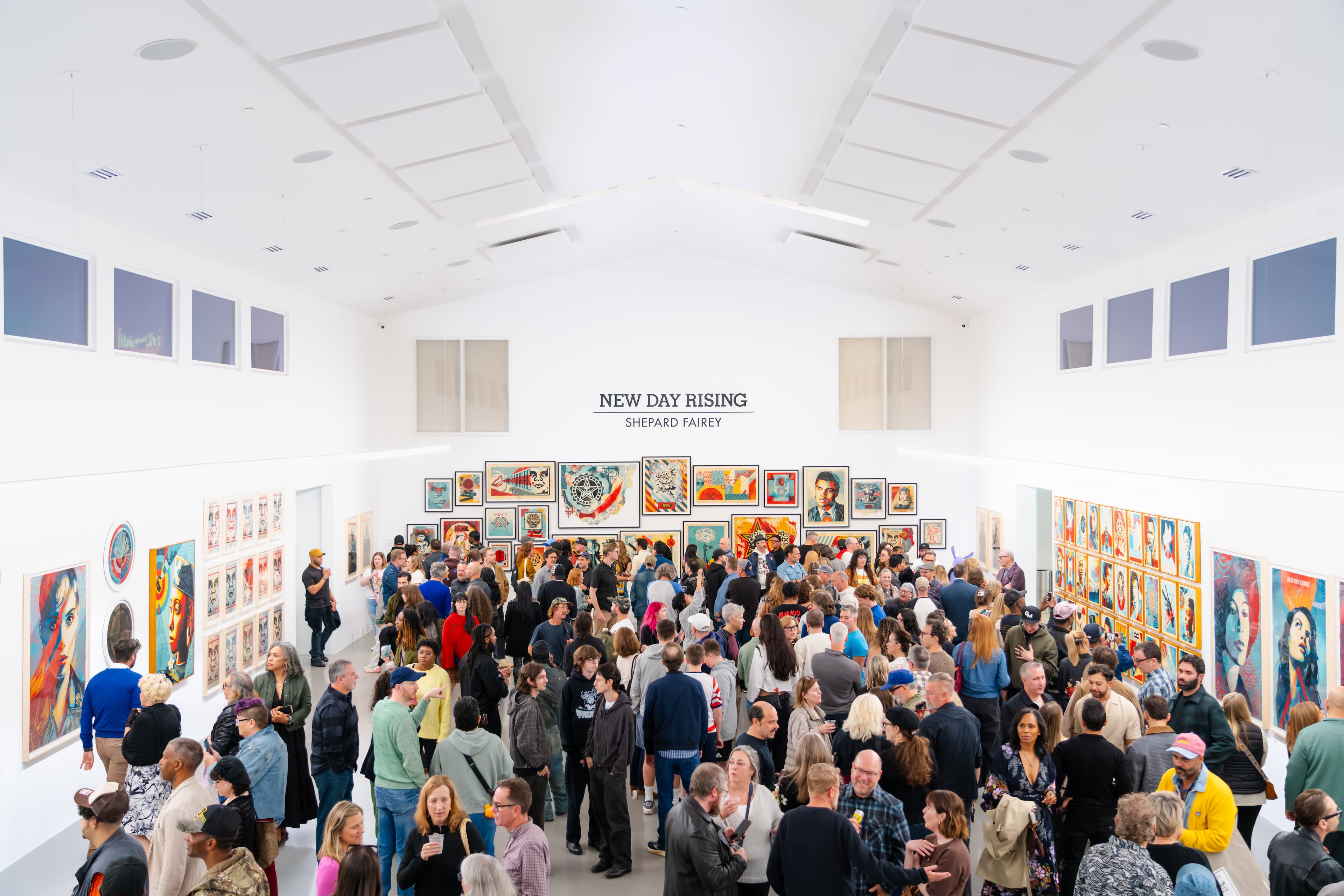 A huge crowd turned out for the opening reception of “New Day Rising: A Solo Exhibition by Shepard Fairey” at ABV Gallery in East Atlanta, on Saturday Oc. 24, 2026. (Courtesy of ABV Gallery)