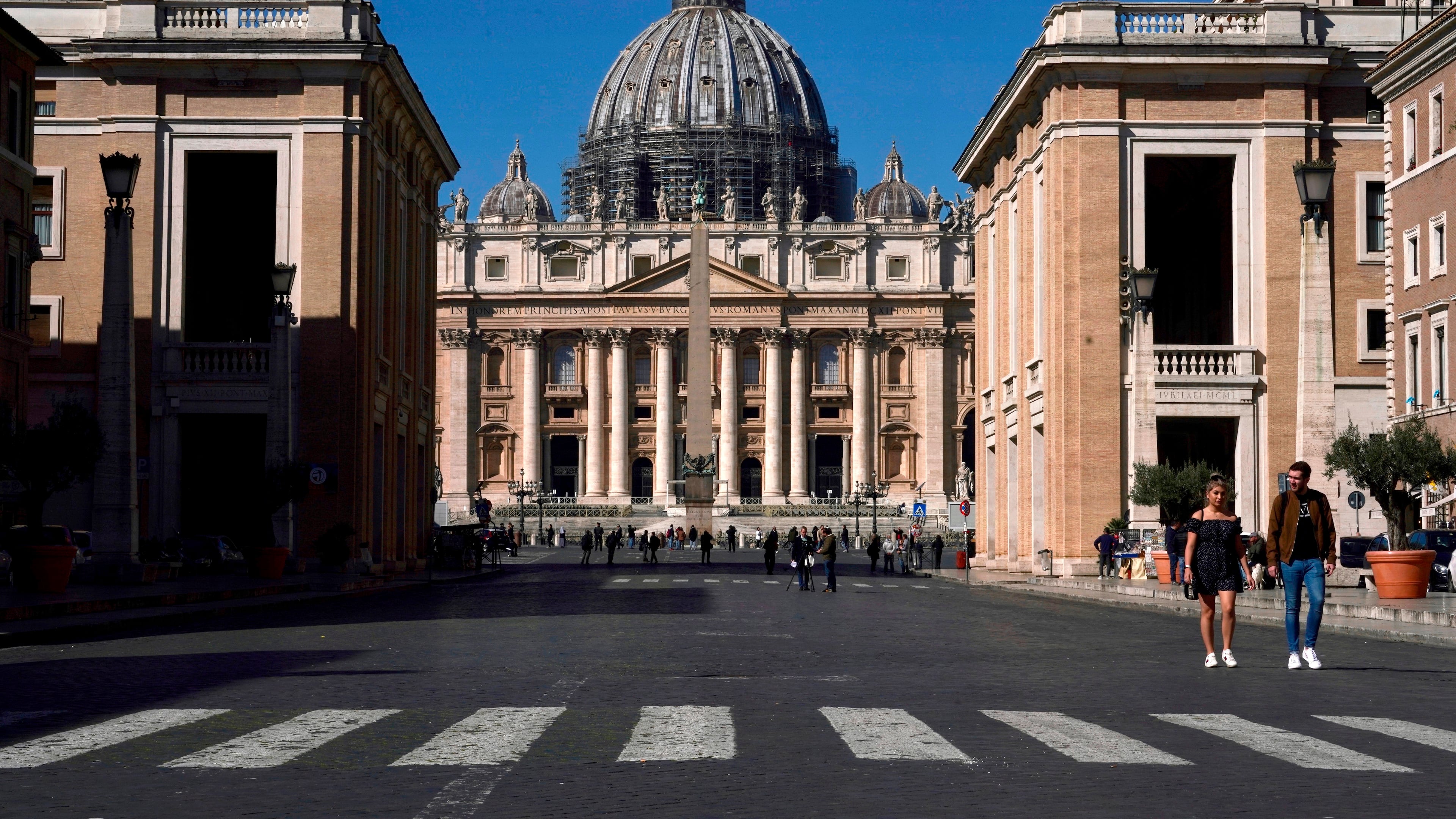 FILE - A view of St. Peter's Basilica at the Vatican, March 11, 2020. (AP Photo/Andrew Medichini, File)