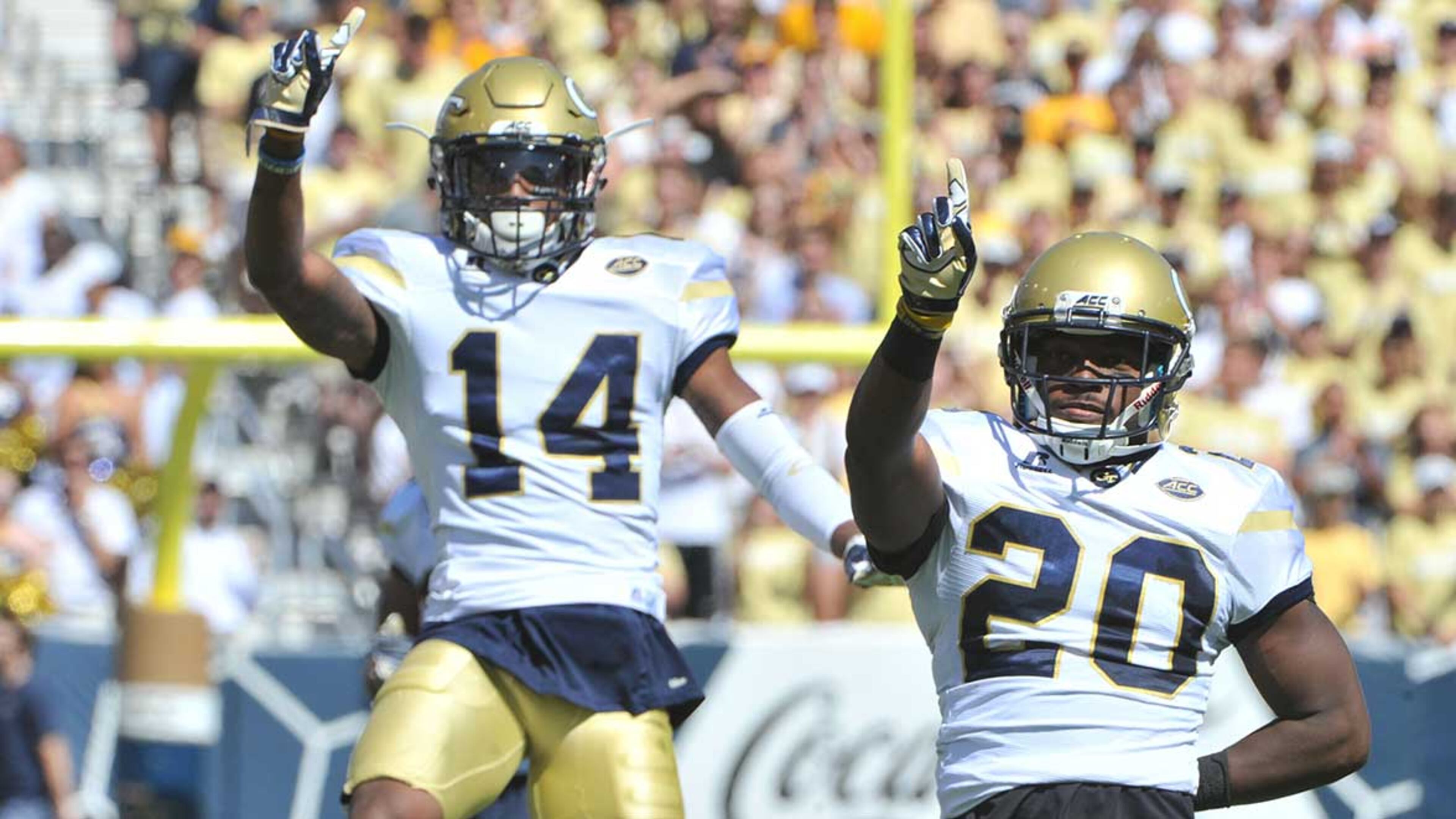 Corey Griffin (14) and Lawrence Austin react during last week's game against Miami.